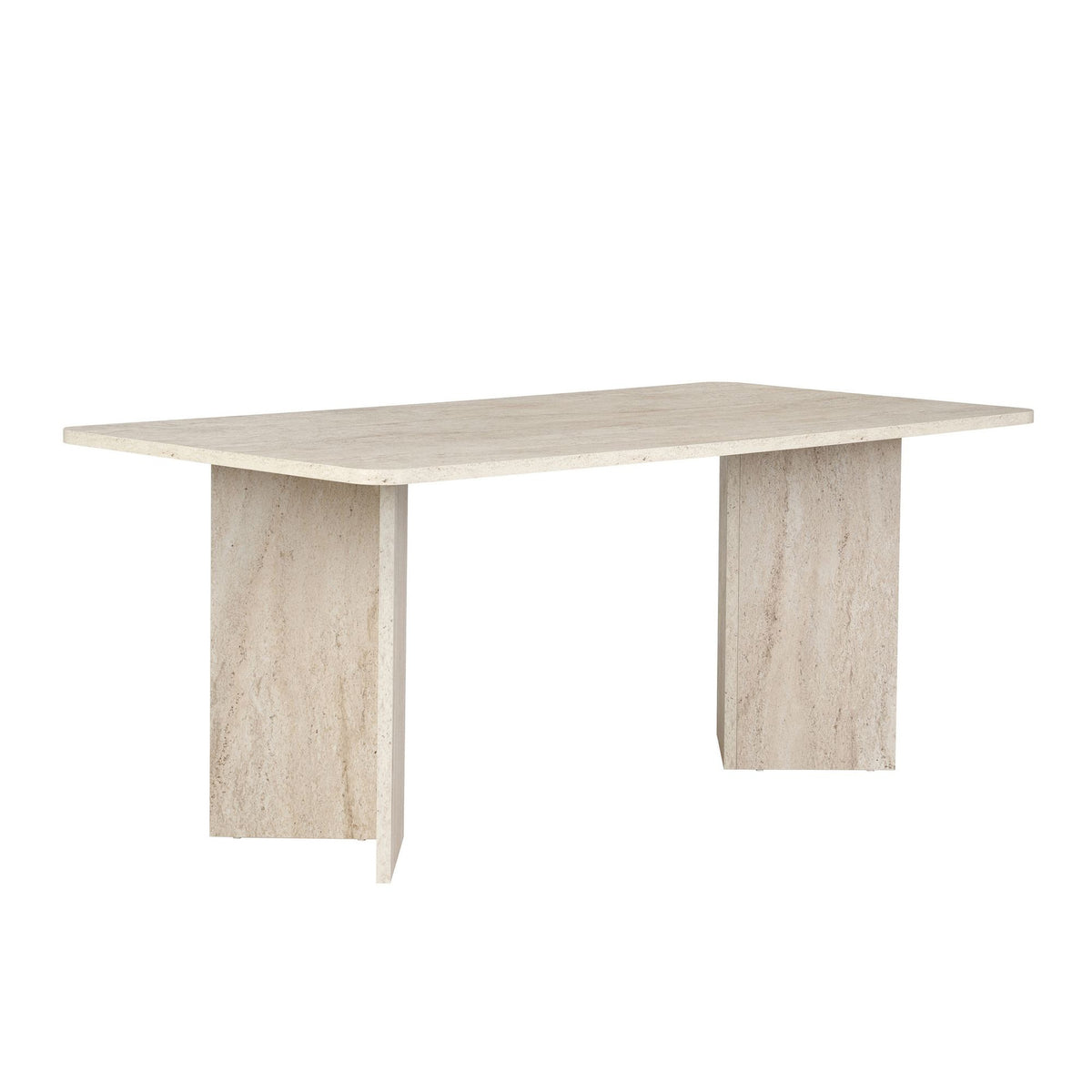Rechteckiger Esstisch Linza in Travertin-Optik mit Marmor-Muster, Tischplatte aus melaminbeschichteter Spanplatte, Masse 180x90x75 cm.