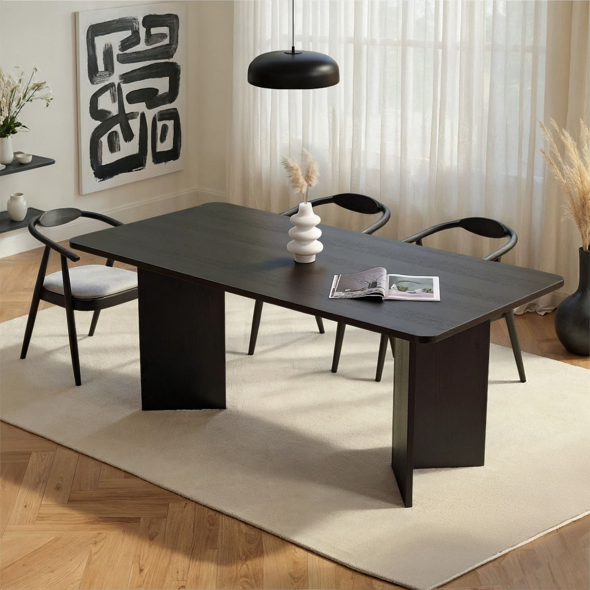 Rechteckiger Esstisch Linza in Holz Schwarz aus melaminbeschichteter Spanplatte, Masse 180x90x75 cm, Hersteller Nordure.