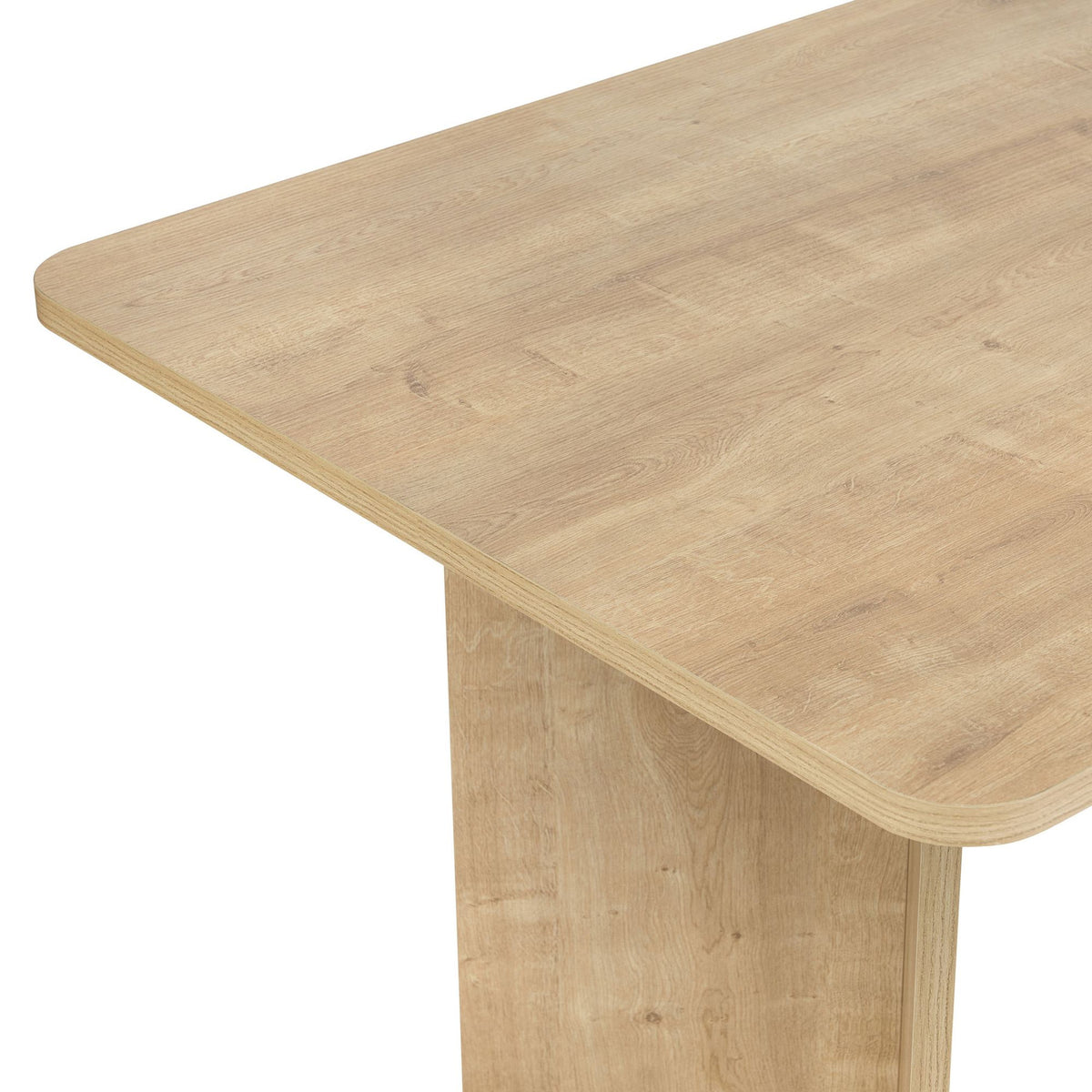 Rechteckiger Esstisch aus melaminbeschichteter Spanplatte in Honig-Eiche, Masse 180x90x75 cm, schlichtes, modernes Design für den Esstisch-Bereich.