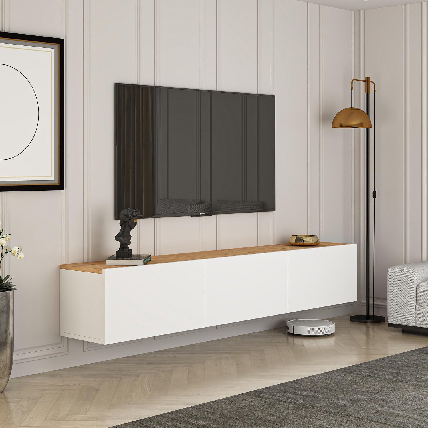 Erleben Sie das West Sideboard von Hanah Home: Eleganz in Weißer Atlantischer Kiefer, ideal für stilvolle Organisation und modernen Wohnkomfort.