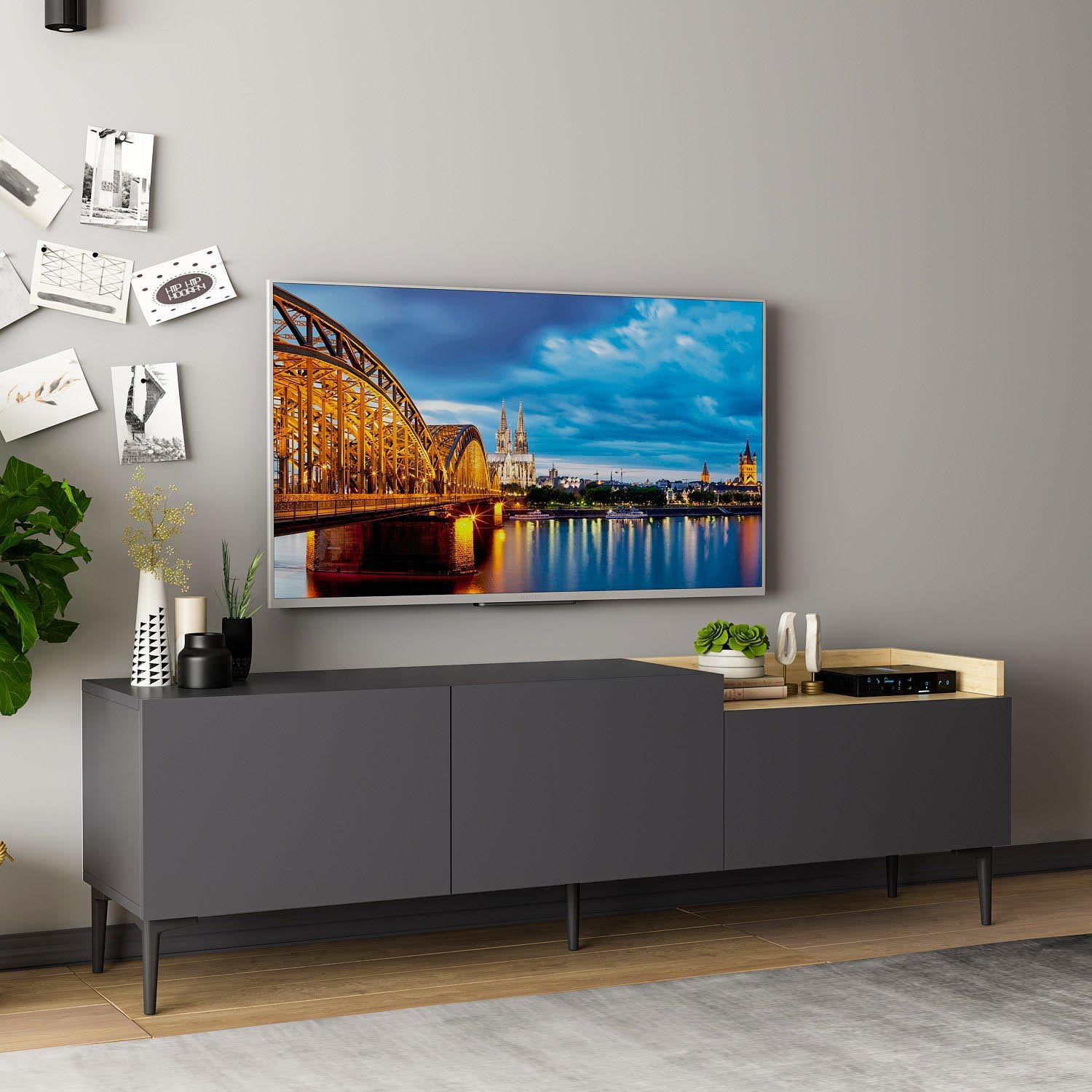 Mia - Anthracite in Anthrazit präsentiert im Onlineshop von KAQTU Design AG. Sideboard ist von Hanah Home