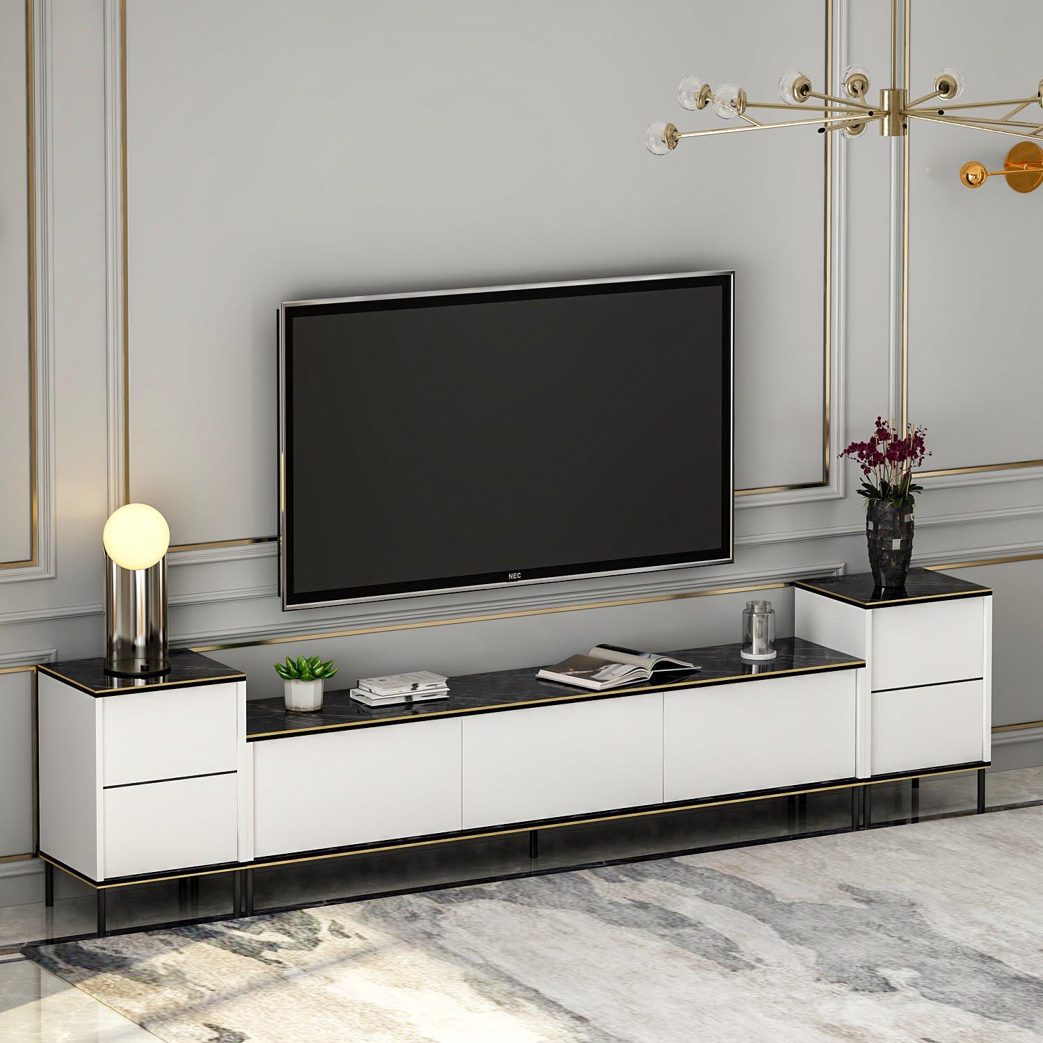 Imaj - White, Marble in Weiss Schwarz Gold präsentiert im Onlineshop von KAQTU Design AG. TV-Möbel ist von Hanah Home