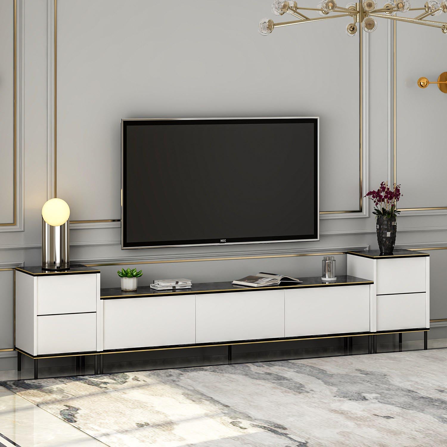 Imaj - White, Marble in Weiss Schwarz Gold präsentiert im Onlineshop von KAQTU Design AG. TV-Möbel ist von Hanah Home