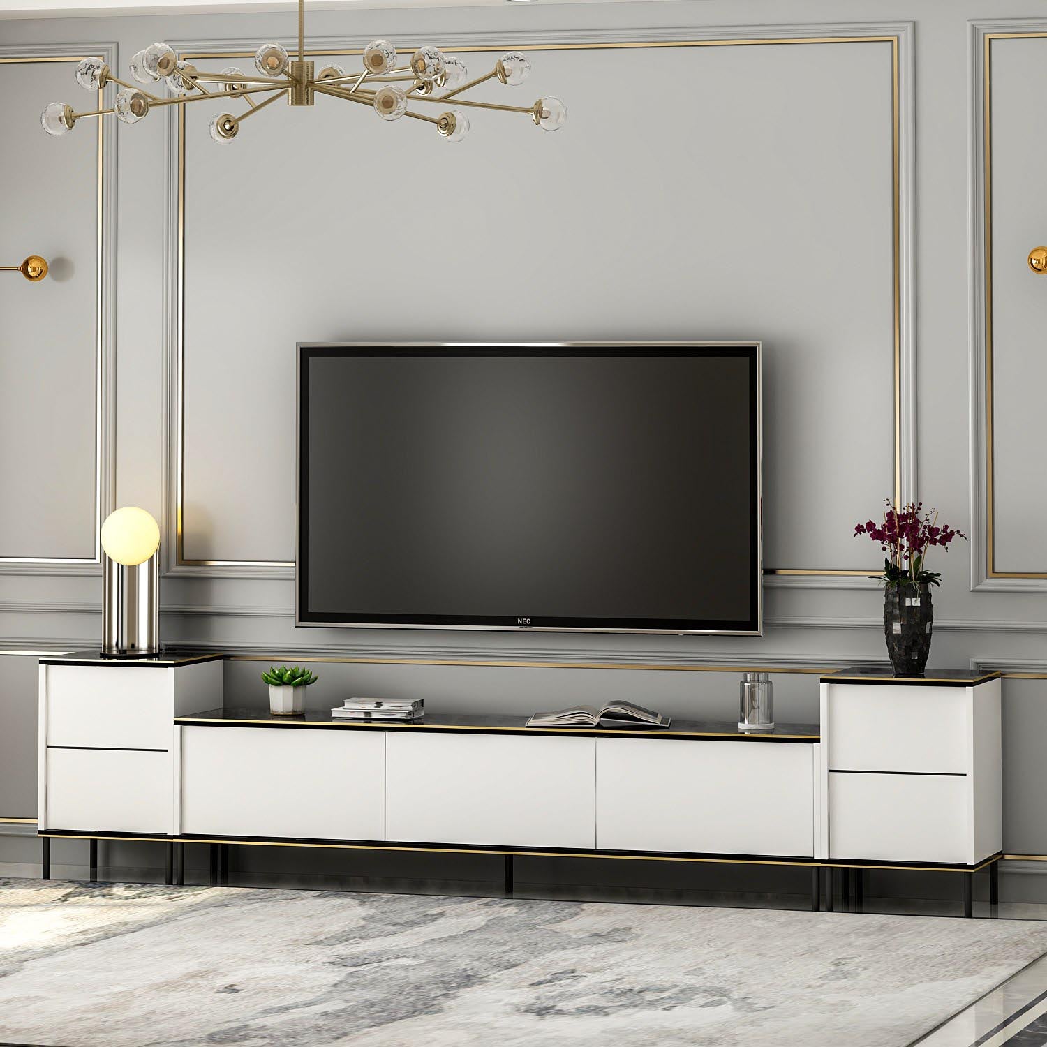 Imaj - White, Marble in Weiss Schwarz Gold präsentiert im Onlineshop von KAQTU Design AG. TV-Möbel ist von Hanah Home