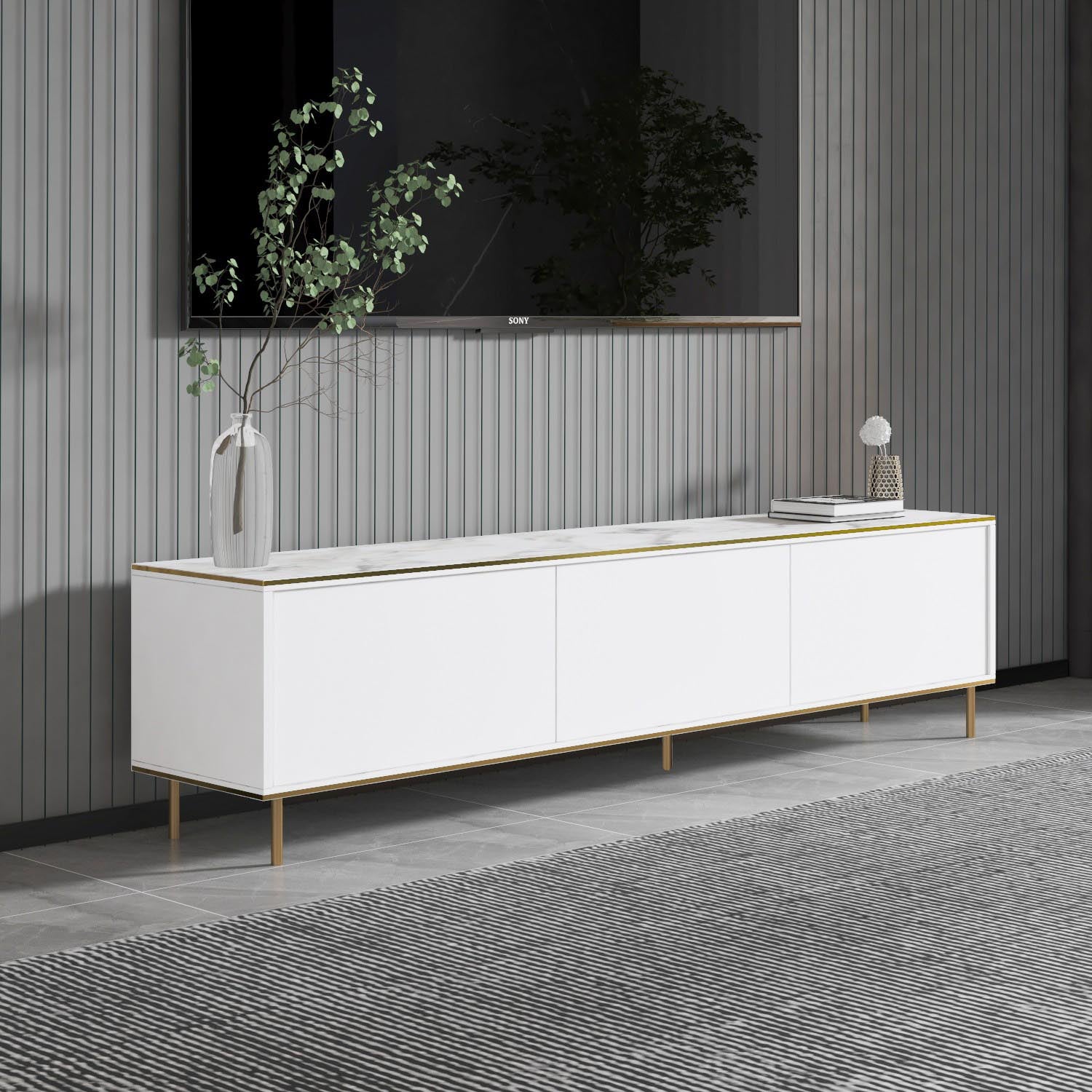 Imaj - Marble, White in Weisser Marmor Gold präsentiert im Onlineshop von KAQTU Design AG. Sideboard ist von Hanah Home