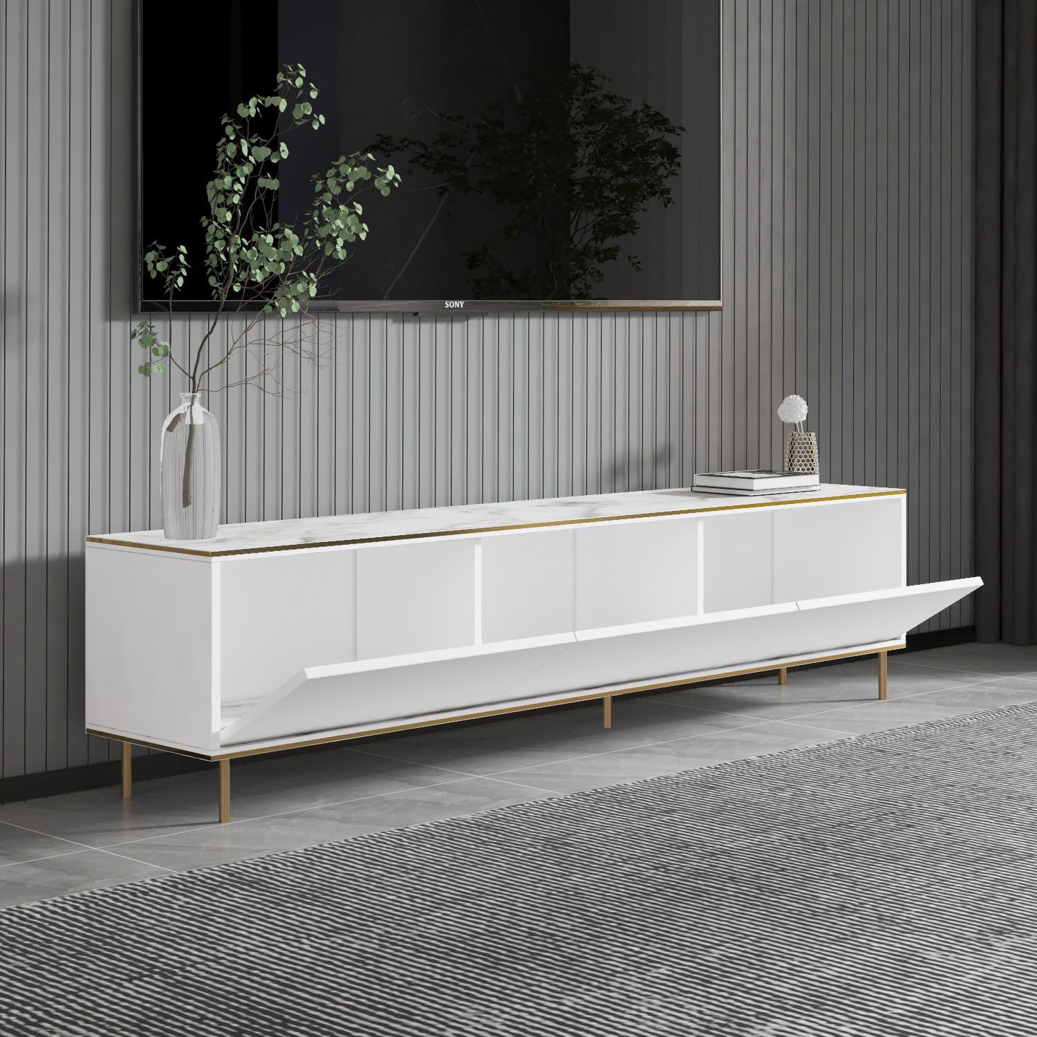 Imaj - Marble, White in Weisser Marmor Gold präsentiert im Onlineshop von KAQTU Design AG. Sideboard ist von Hanah Home