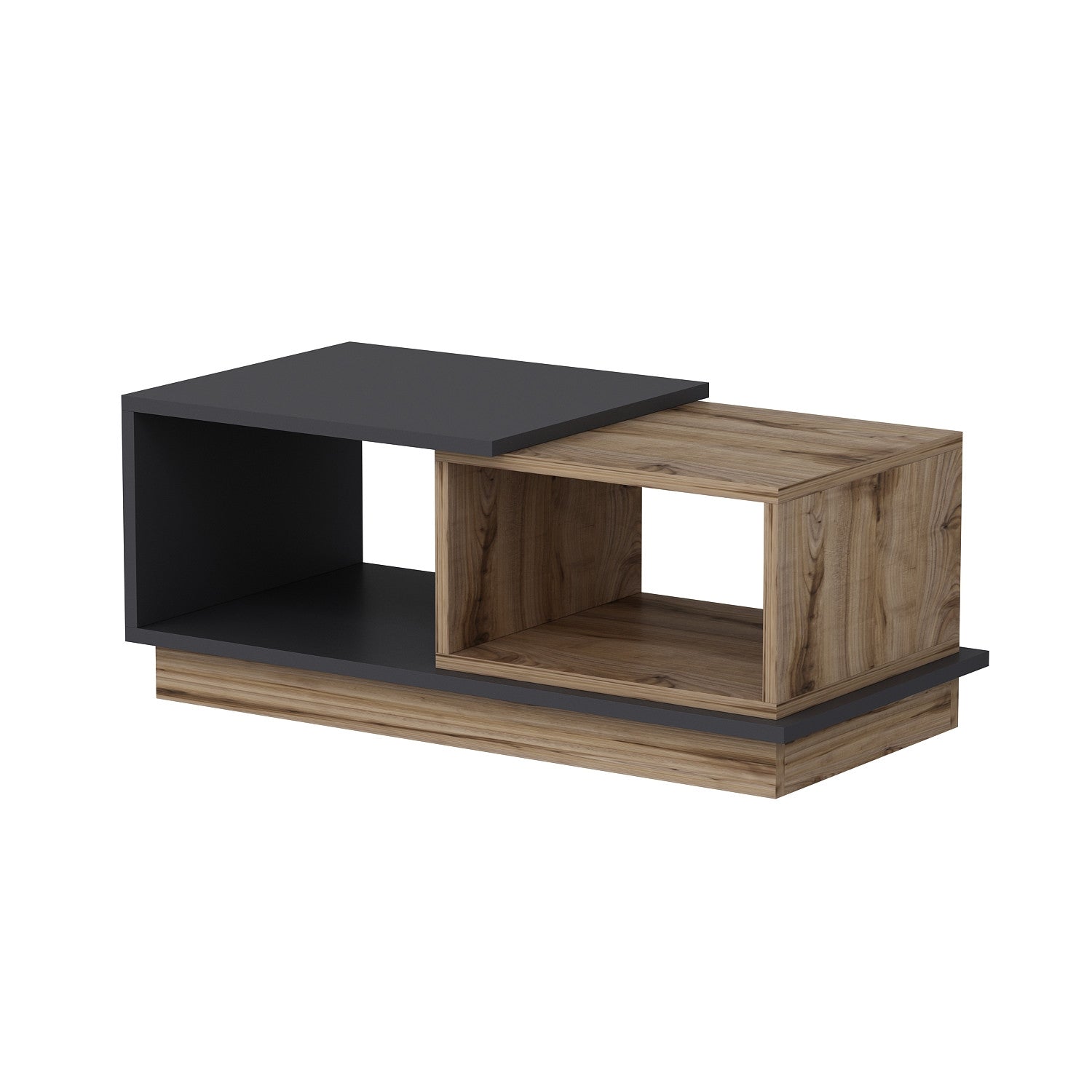 Erleben Sie den Consept Sofatisch von Hanah Home in elegantem Anthrazit Eiche – die perfekte Kombination aus modernem Design und funktionalem Stauraum für Ihr Zuhause.