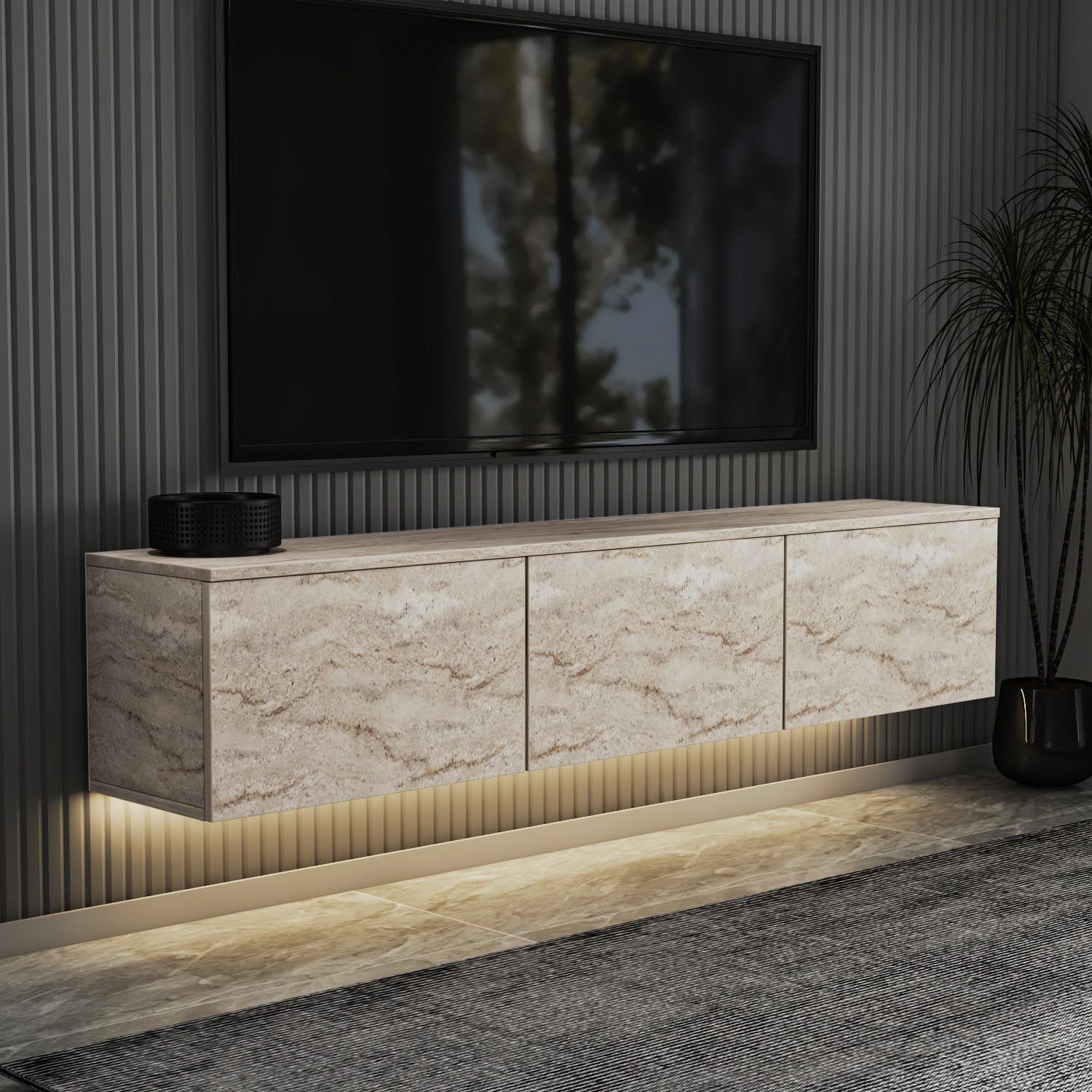 Neon Illuminated - Travertine in Travertin präsentiert im Onlineshop von KAQTU Design AG. Sideboard ist von Hanah Home