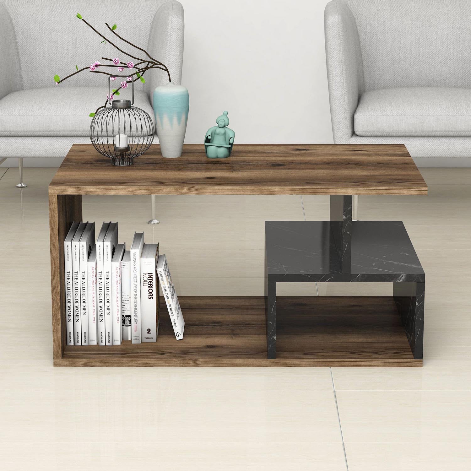 Arte 2040 in Dunkles Walnuss Holz Schwarz Marmor präsentiert im Onlineshop von KAQTU Design AG. Beistelltisch ist von Hanah Home