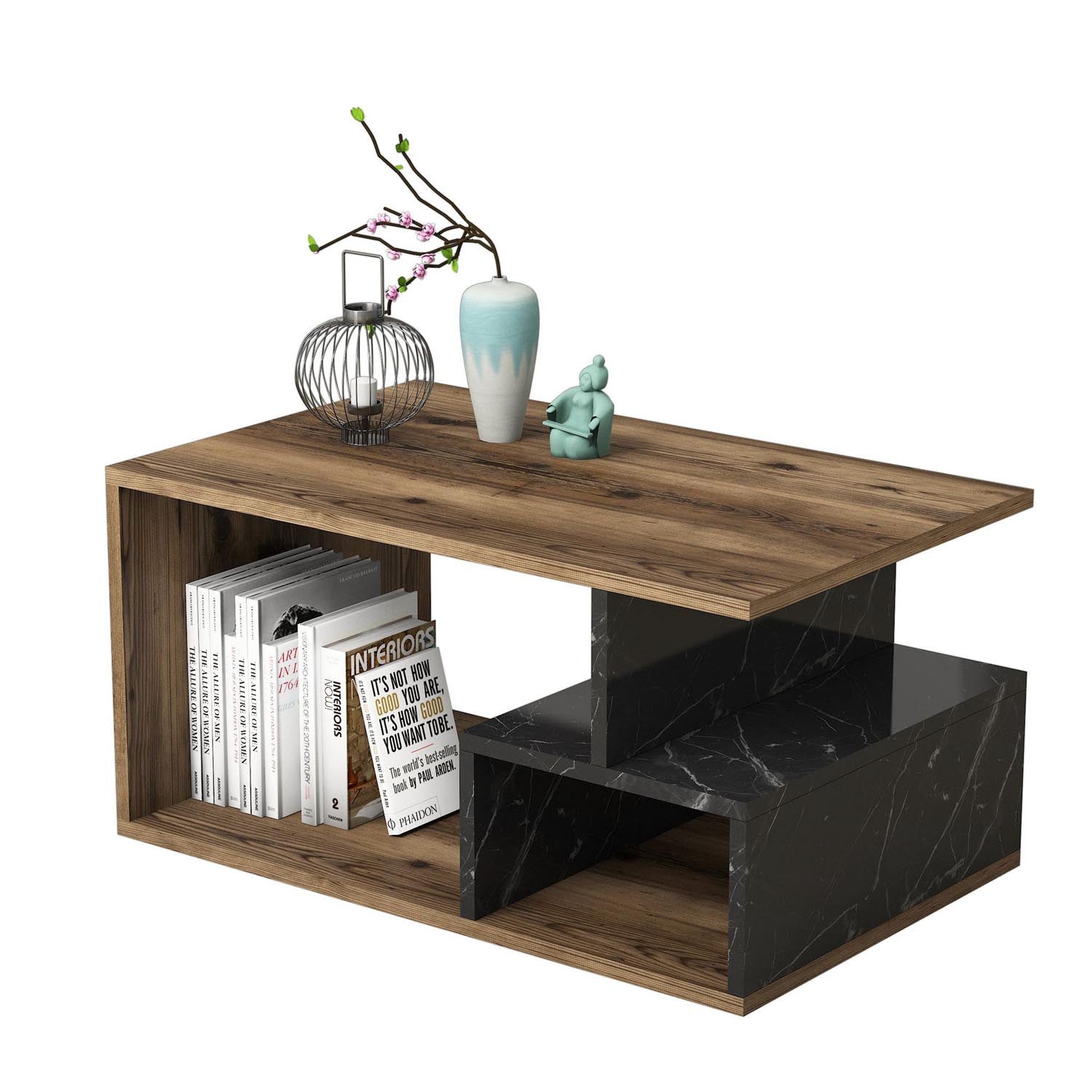 Arte 2040 in Dunkles Walnuss Holz Schwarz Marmor präsentiert im Onlineshop von KAQTU Design AG. Beistelltisch ist von Hanah Home