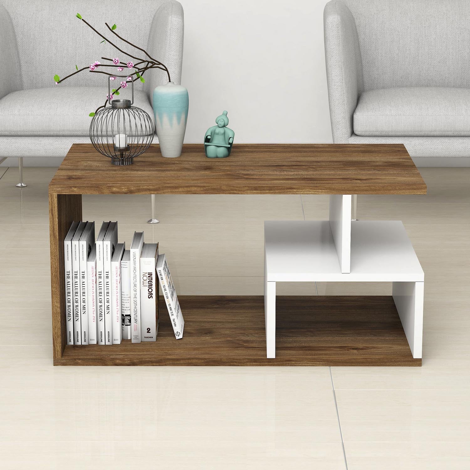 Arte 2042 in Dunkelwalnuss Weiss präsentiert im Onlineshop von KAQTU Design AG. Beistelltisch ist von Hanah Home