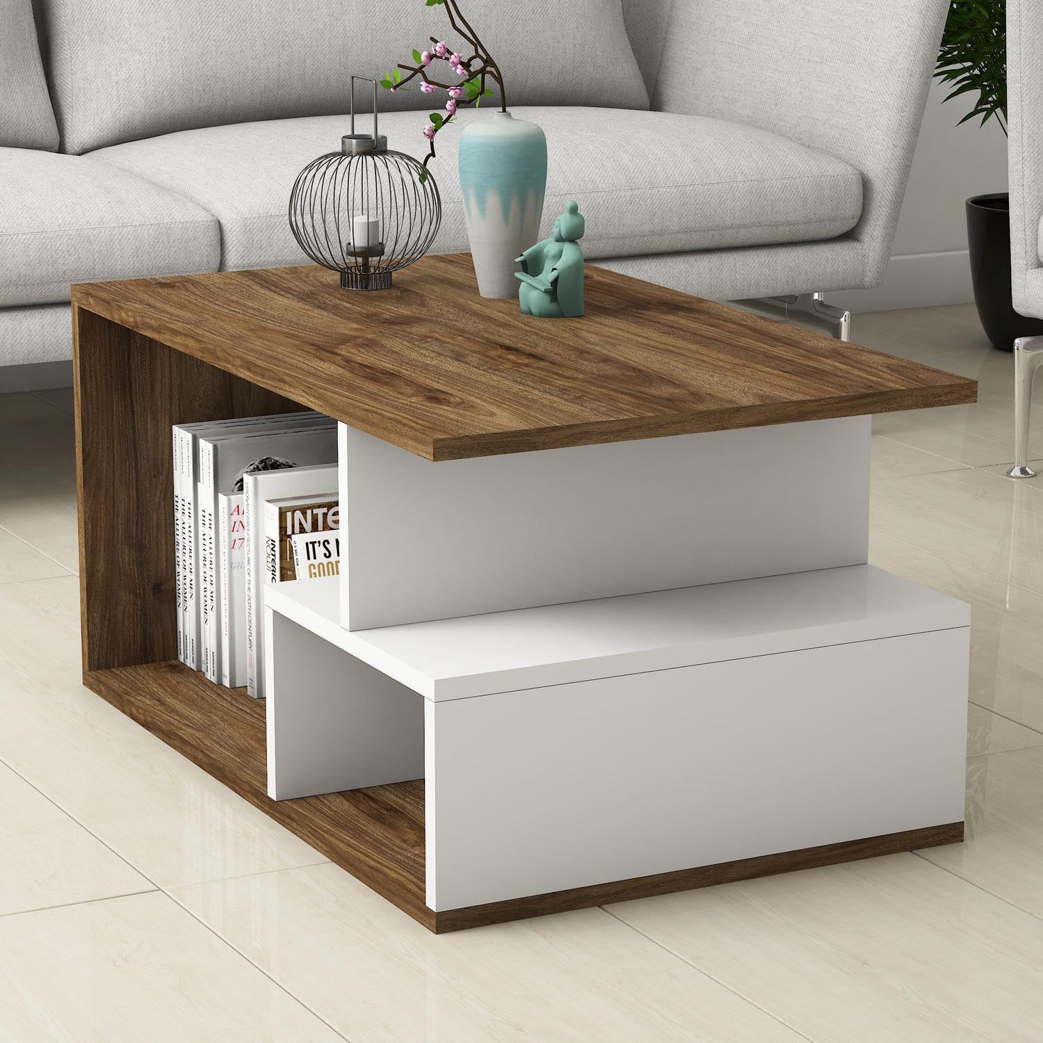 Arte 2042 in Dunkelwalnuss Weiss präsentiert im Onlineshop von KAQTU Design AG. Beistelltisch ist von Hanah Home