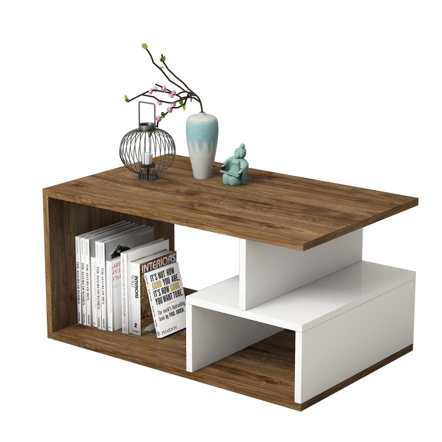 Arte 2042 in Dunkelwalnuss Weiss präsentiert im Onlineshop von KAQTU Design AG. Beistelltisch ist von Hanah Home