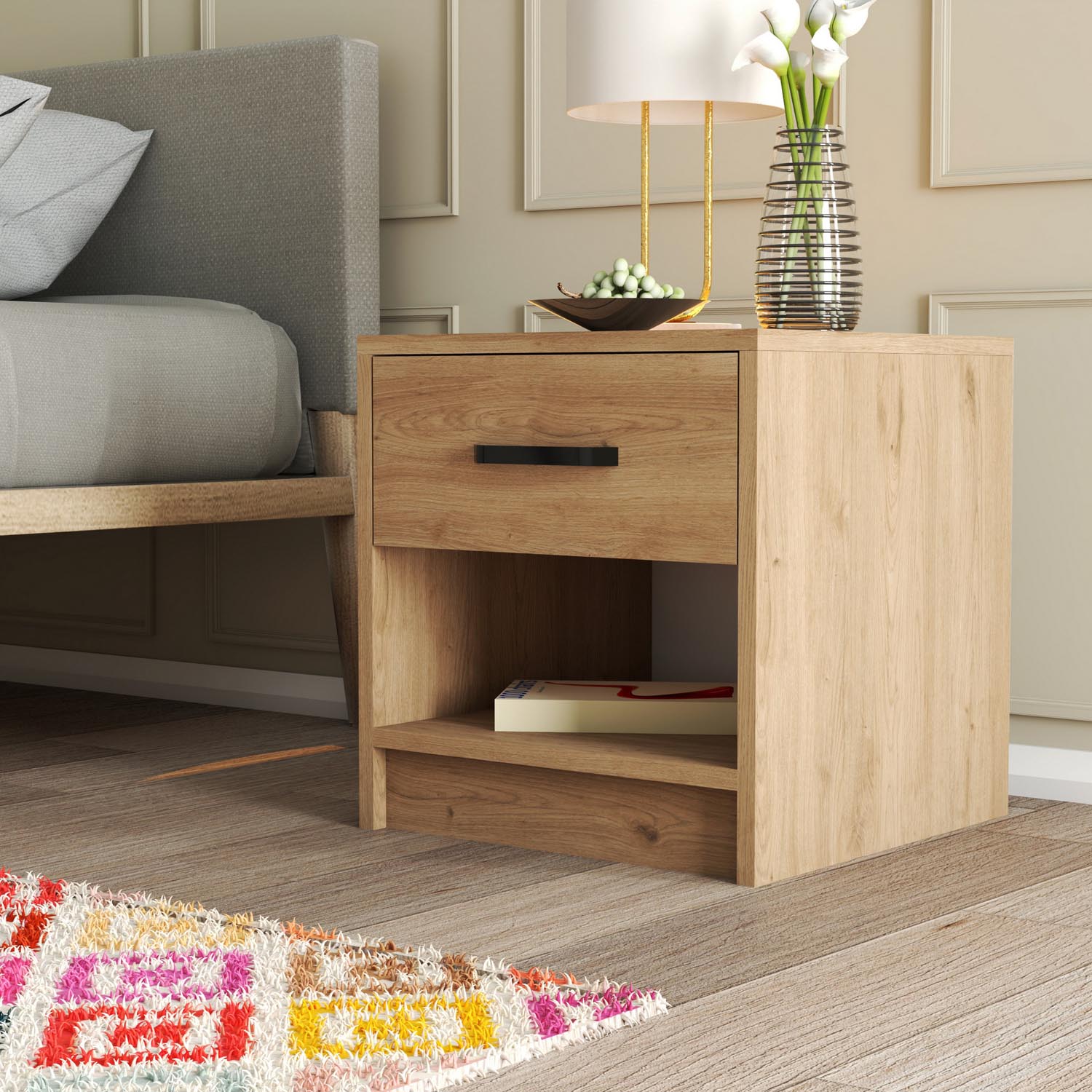 Grande 3622 in Eiche präsentiert im Onlineshop von KAQTU Design AG. Nachttisch ist von Hanah Home