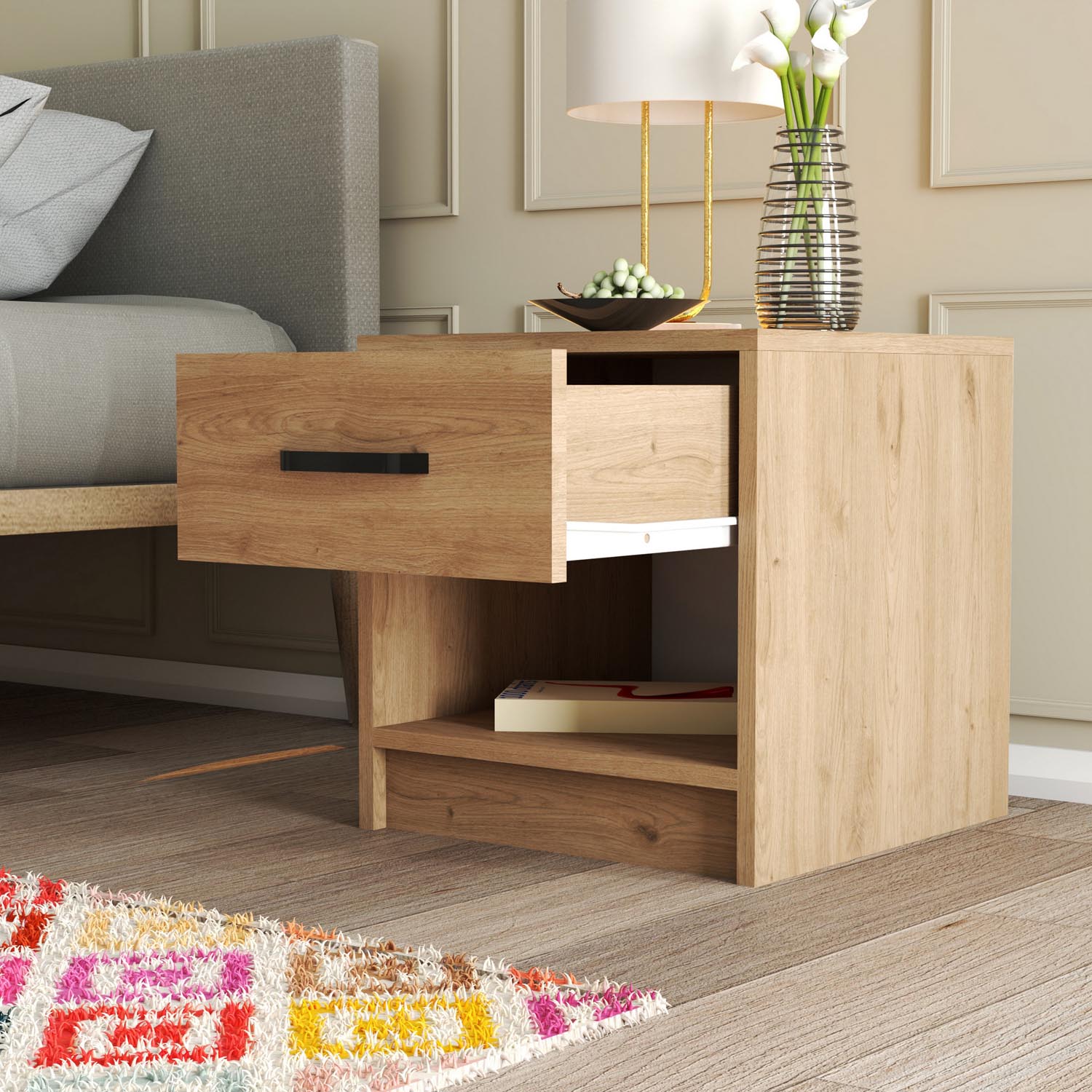 Grande 3622 in Eiche präsentiert im Onlineshop von KAQTU Design AG. Nachttisch ist von Hanah Home