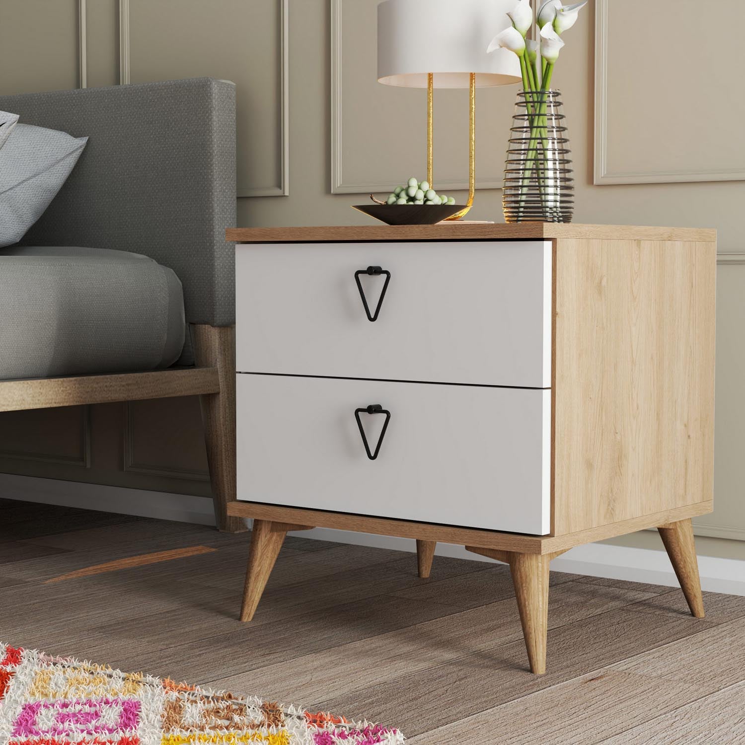 Versa-Ce 3636 in Eiche Weiss präsentiert im Onlineshop von KAQTU Design AG. Nachttisch ist von Hanah Home