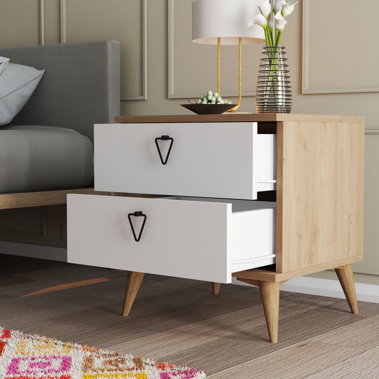 Versa-Ce 3636 in Eiche Weiss präsentiert im Onlineshop von KAQTU Design AG. Nachttisch ist von Hanah Home