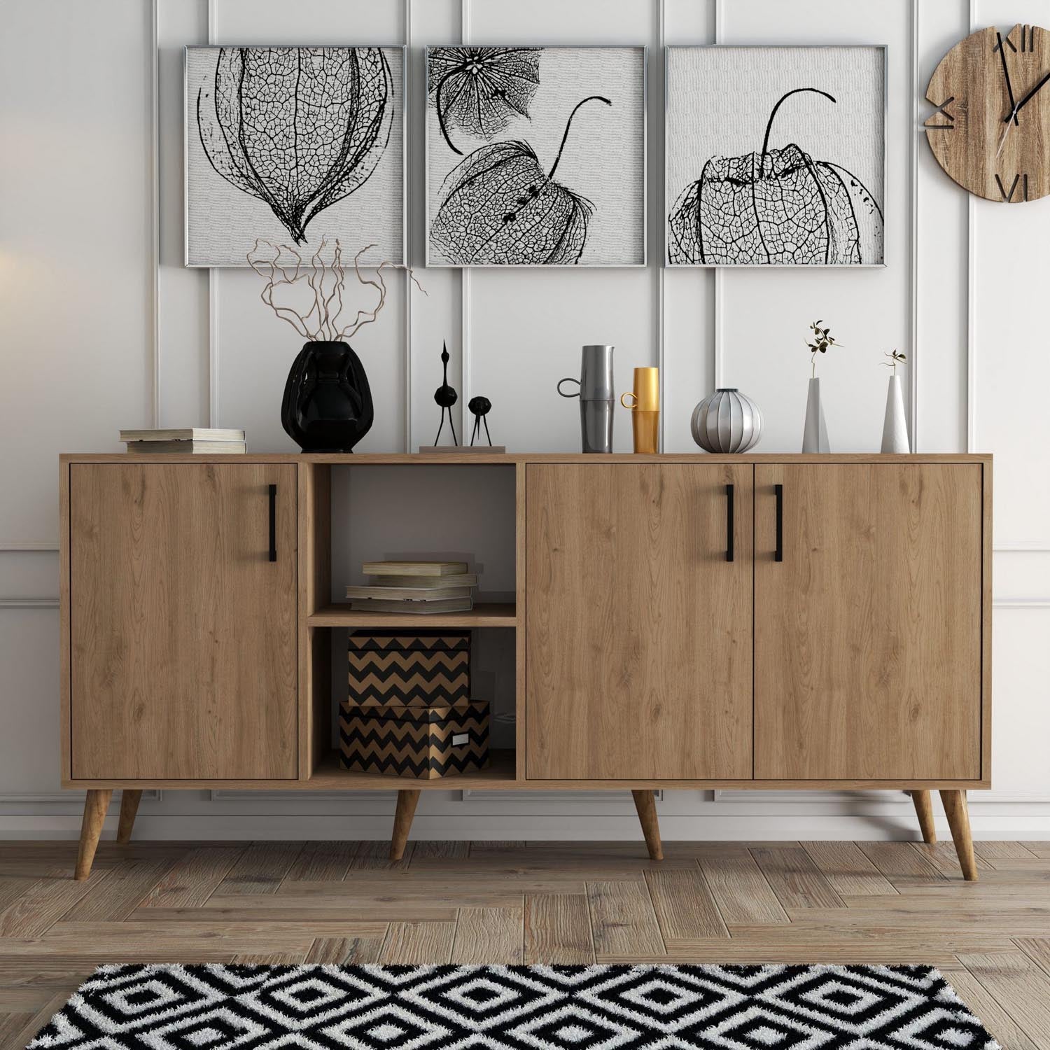 Exxen - 1626 in Eiche präsentiert im Onlineshop von KAQTU Design AG. High-Sideboard ist von Hanah Home