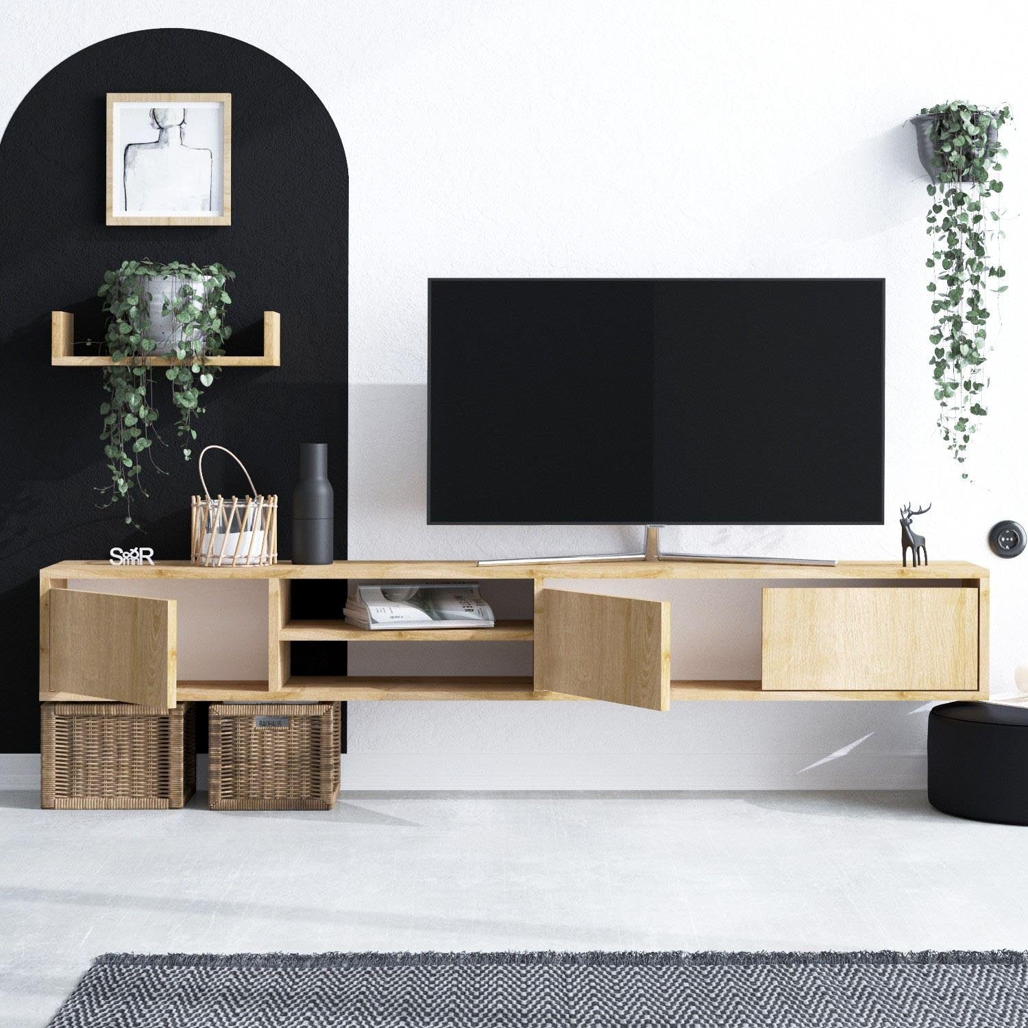 Heka in Saphir- Eiche präsentiert im Onlineshop von KAQTU Design AG. TV-Möbel ist von Hanah Home
