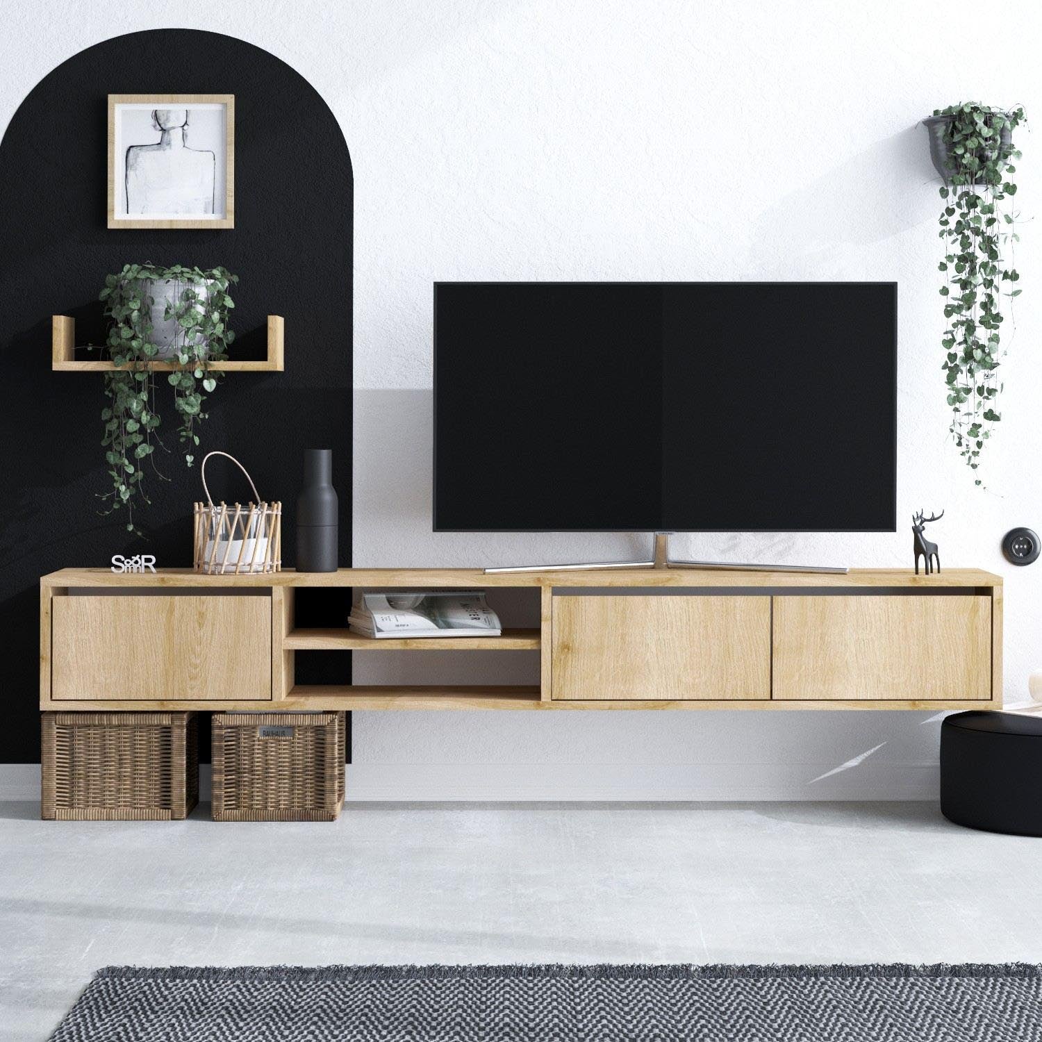 Heka in Saphir- Eiche präsentiert im Onlineshop von KAQTU Design AG. TV-Möbel ist von Hanah Home