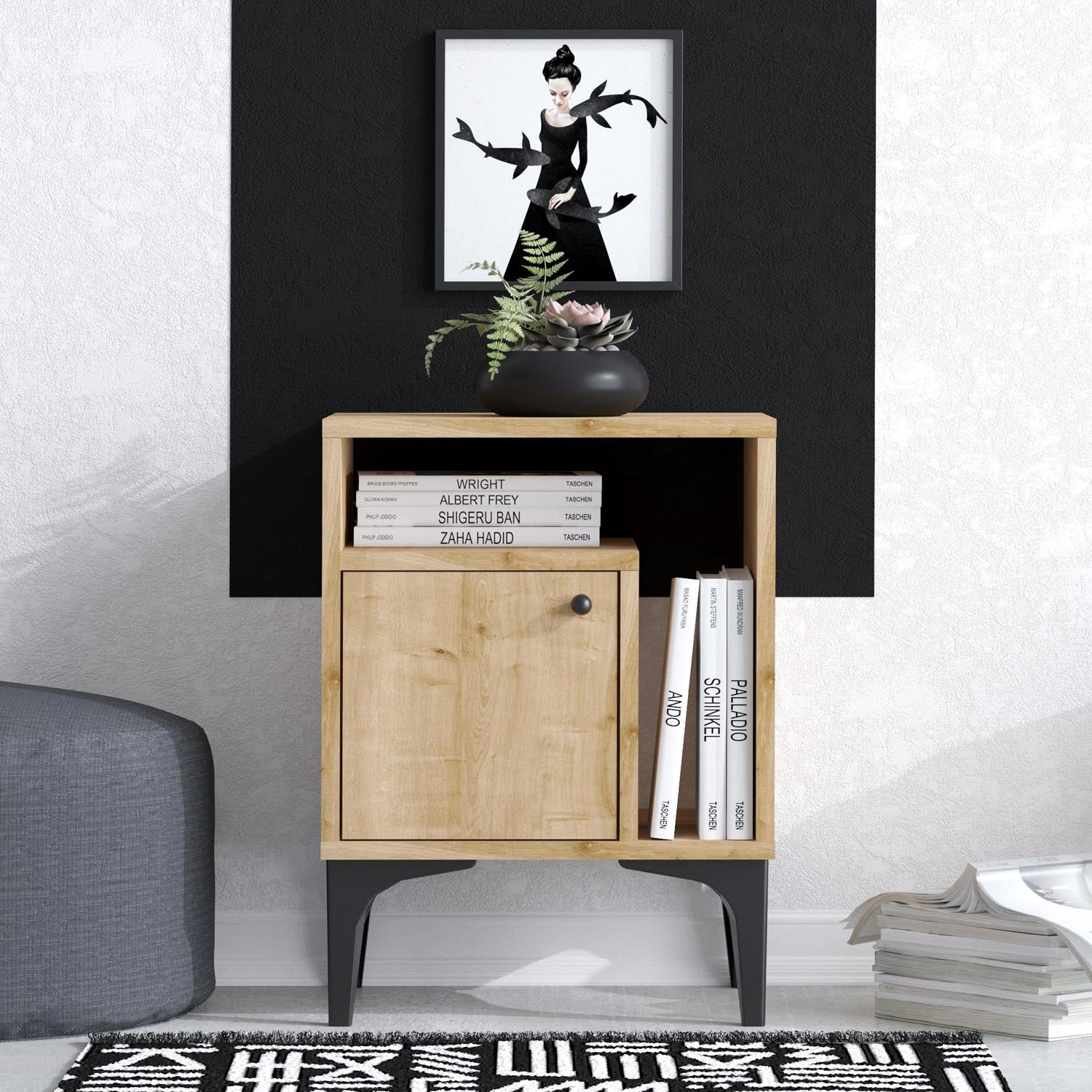 Nuno in Saphir- Eiche präsentiert im Onlineshop von KAQTU Design AG. Nachttisch ist von Hanah Home