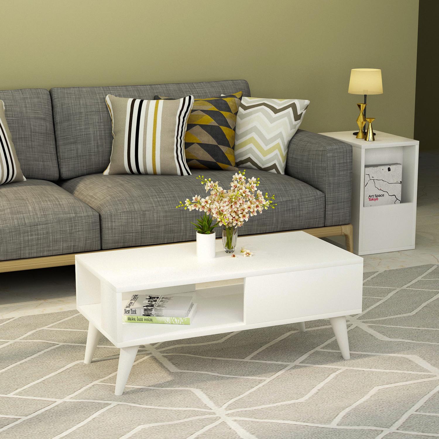 Seul - White in Weiss präsentiert im Onlineshop von KAQTU Design AG. Beistelltisch ist von Hanah Home