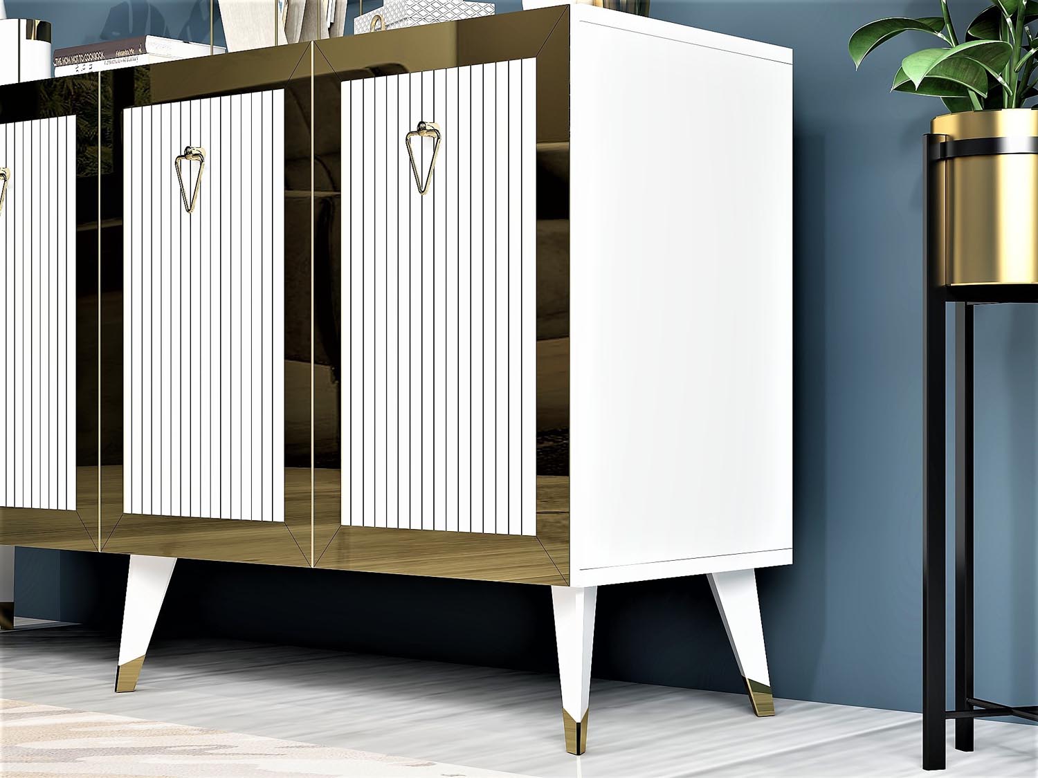 Bare - White, Gold in Weisses Gold präsentiert im Onlineshop von KAQTU Design AG. High-Sideboard ist von Hanah Home