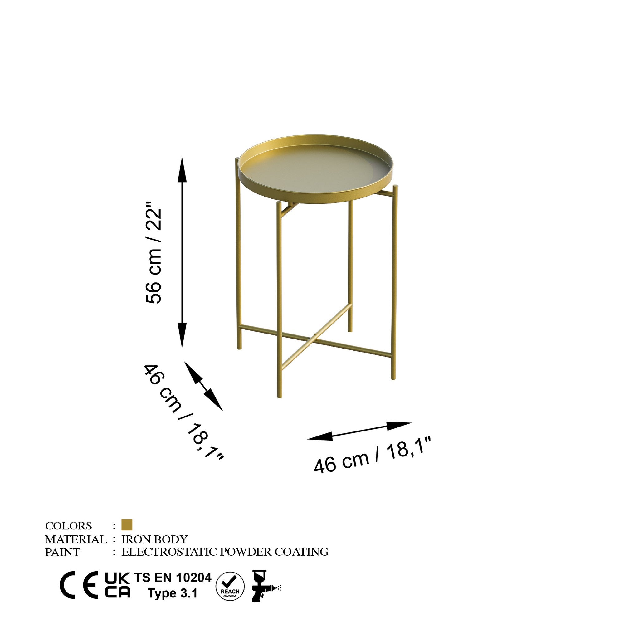 Shb-007-A in Gold präsentiert im Onlineshop von KAQTU Design AG. Beistelltisch ist von Hanah Home