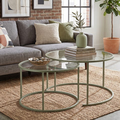 Set tavolino 2 pezzi vetro 80 + 60 cm - Menta