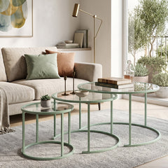 Set tavolino 3 pezzi vetro 80+60+42 cm - Menta