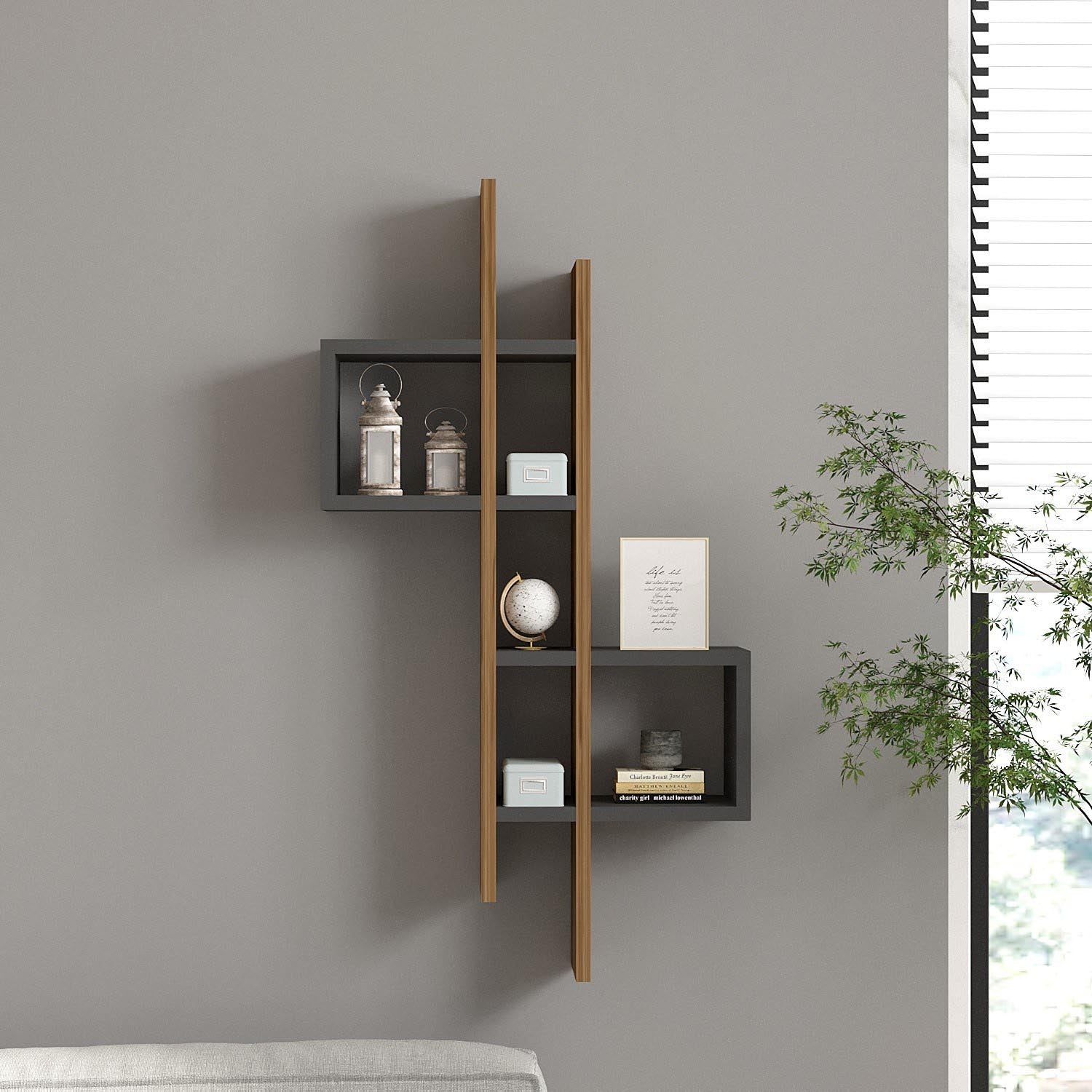 Emse - Oak, Anthracite in Eiche
 Anthrazit präsentiert im Onlineshop von KAQTU Design AG. Wandregal ist von Hanah Home