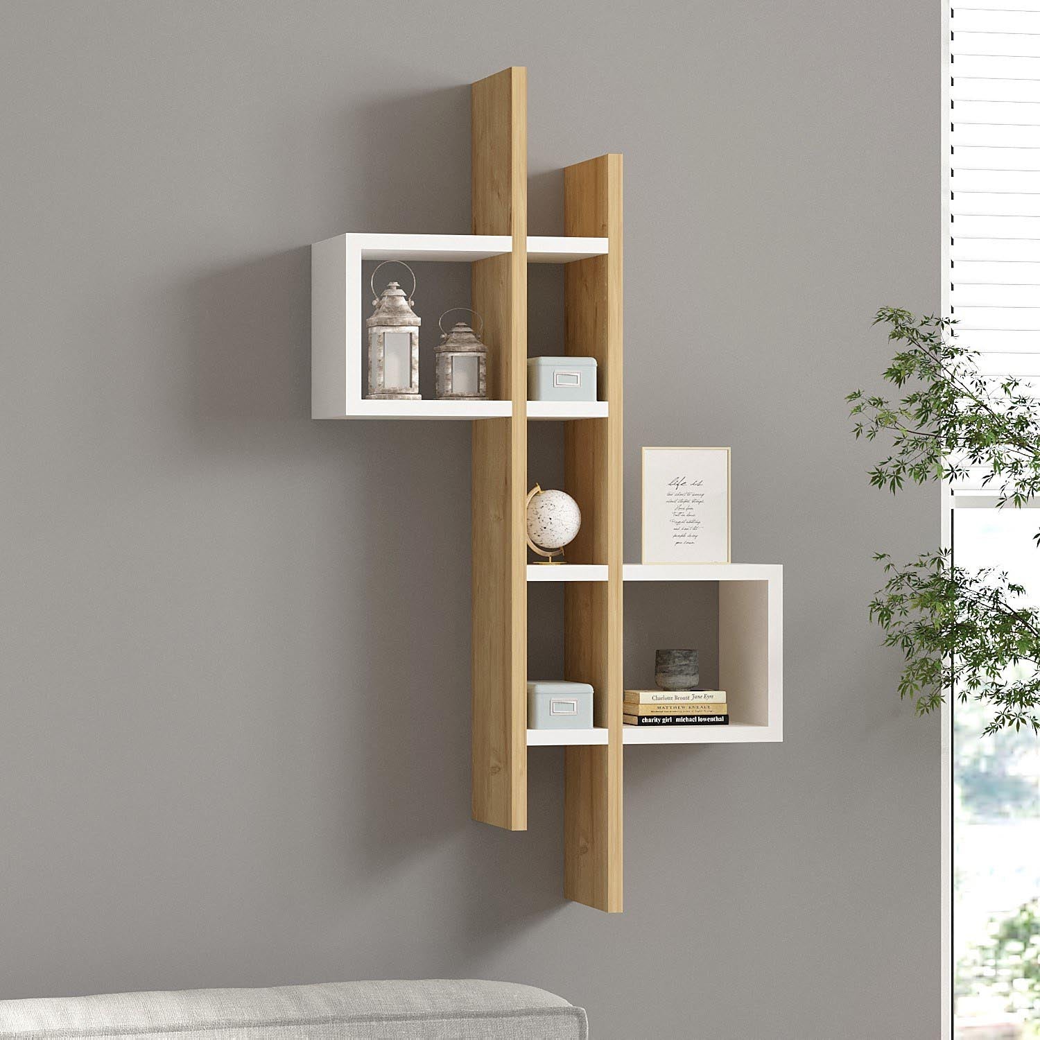 Emse - Sapphire Oak, White in Saphir- Eiche Weiss präsentiert im Onlineshop von KAQTU Design AG. Wandregal ist von Hanah Home