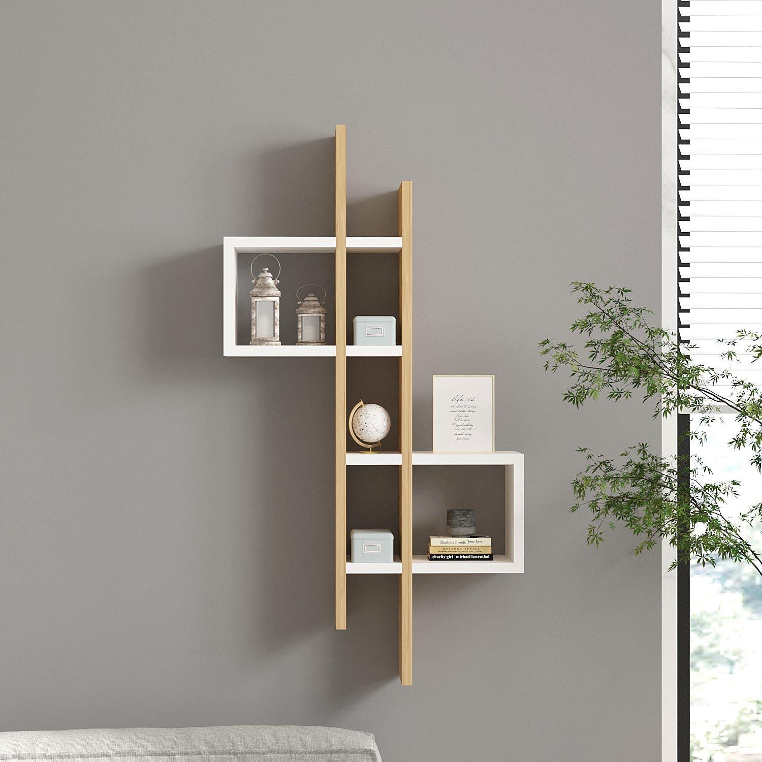 Emse - Sapphire Oak, White in Saphir- Eiche Weiss präsentiert im Onlineshop von KAQTU Design AG. Wandregal ist von Hanah Home