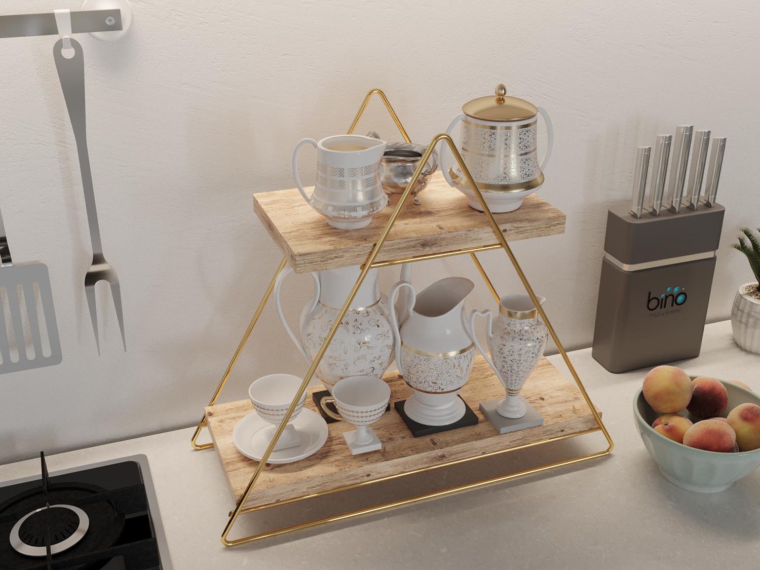 Masa Servis Rafı, Organize Çok Amaçlı Düzenleyici in Gold
 Braun präsentiert im Onlineshop von KAQTU Design AG. Wandregal ist von Hanah Home