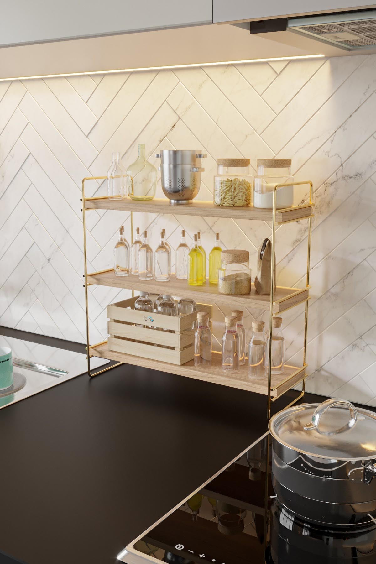 Masa Üstü 3 Katlı Organizer, Servis Rafı in Gold
 Braun präsentiert im Onlineshop von KAQTU Design AG. Wandregal ist von Hanah Home