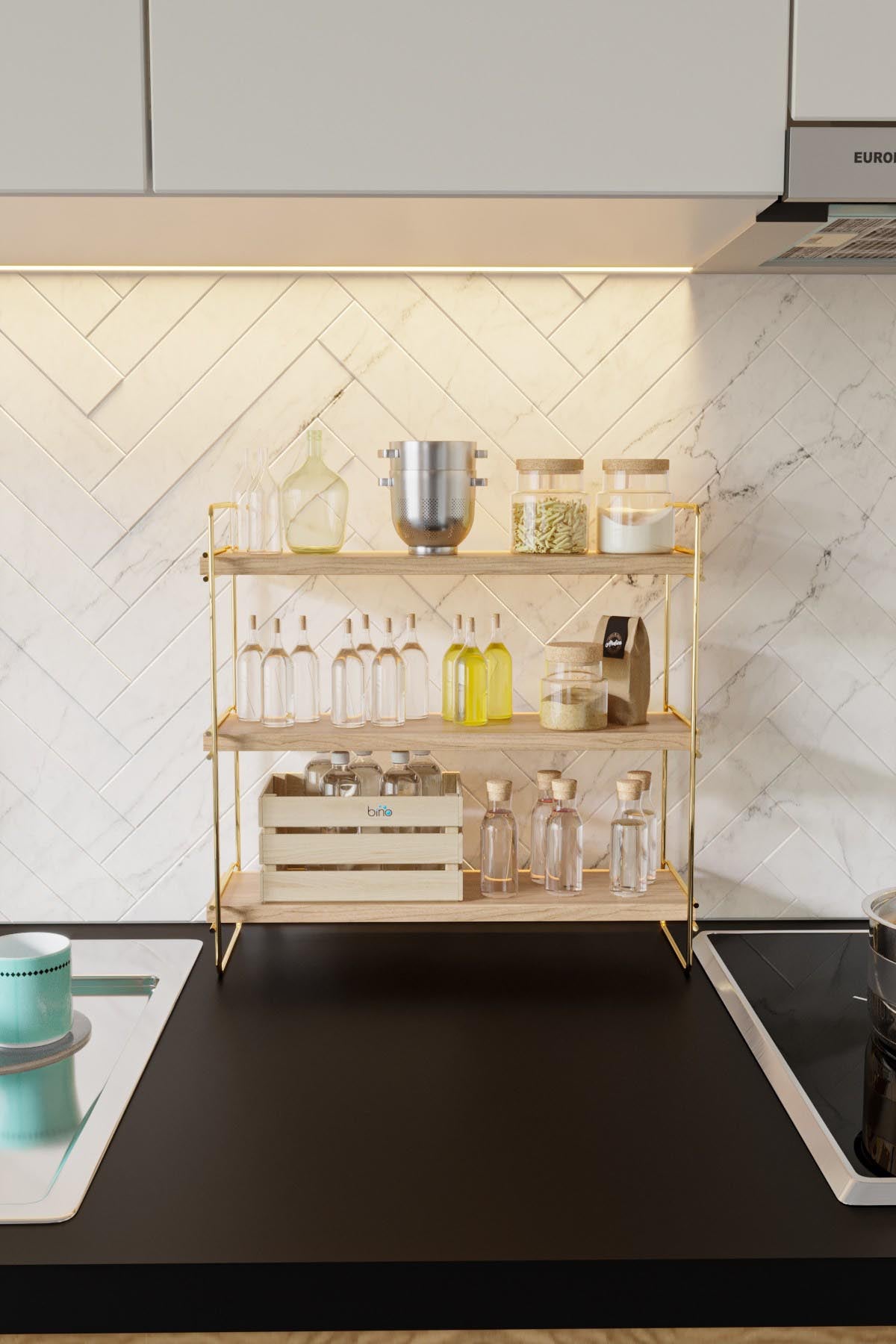 Masa Üstü 3 Katlı Organizer, Servis Rafı in Gold
 Braun präsentiert im Onlineshop von KAQTU Design AG. Wandregal ist von Hanah Home
