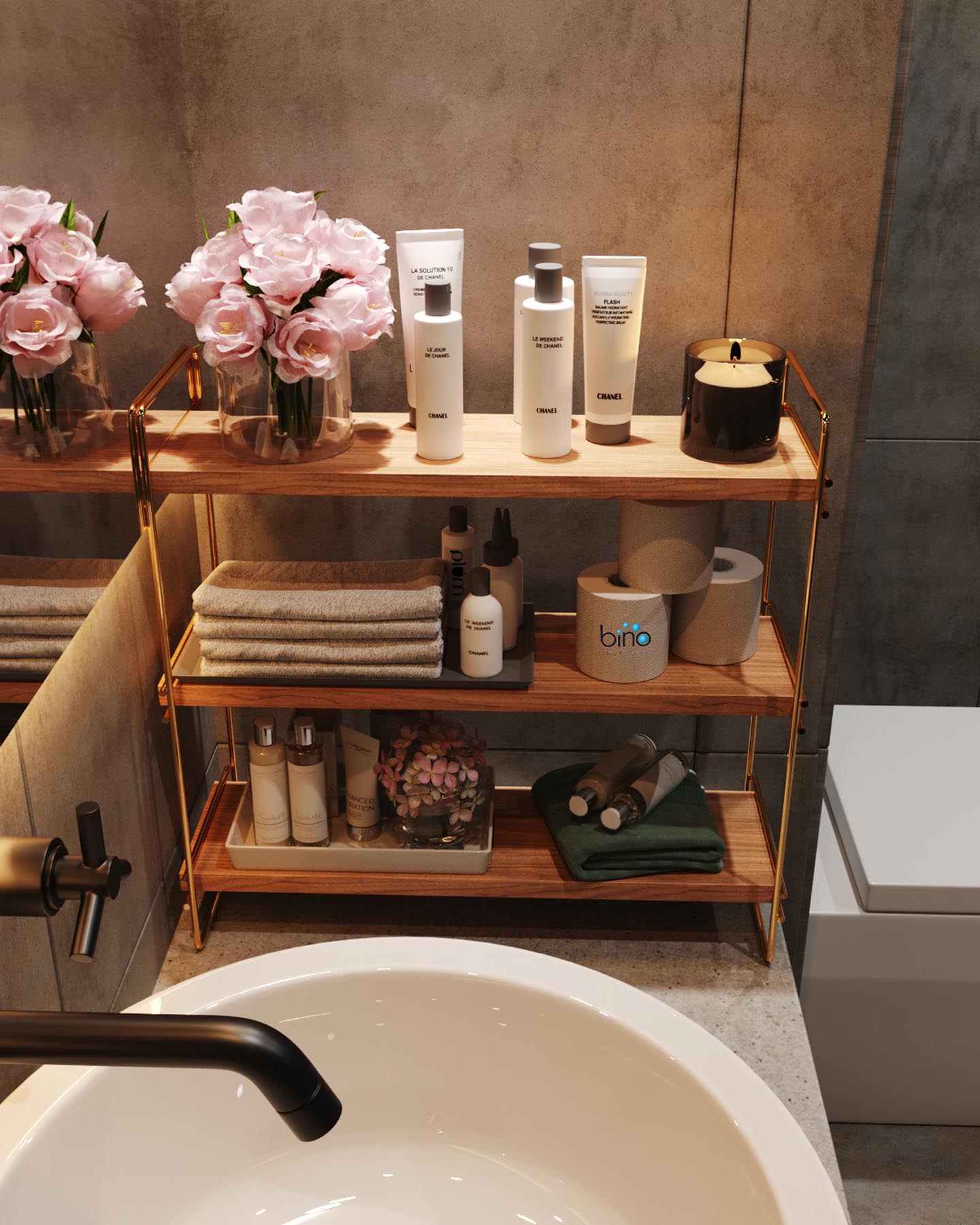 Masa Üstü 3 Katlı Organizer, Servis Rafı in Gold
 Braun präsentiert im Onlineshop von KAQTU Design AG. Wandregal ist von Hanah Home