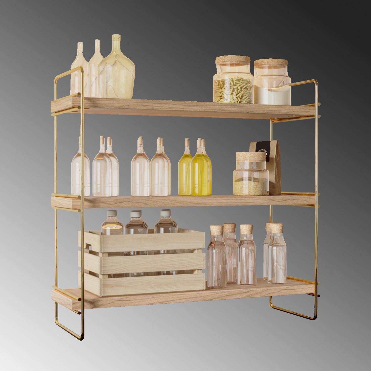 Masa Üstü 3 Katlı Organizer, Servis Rafı in Gold
 Braun präsentiert im Onlineshop von KAQTU Design AG. Wandregal ist von Hanah Home