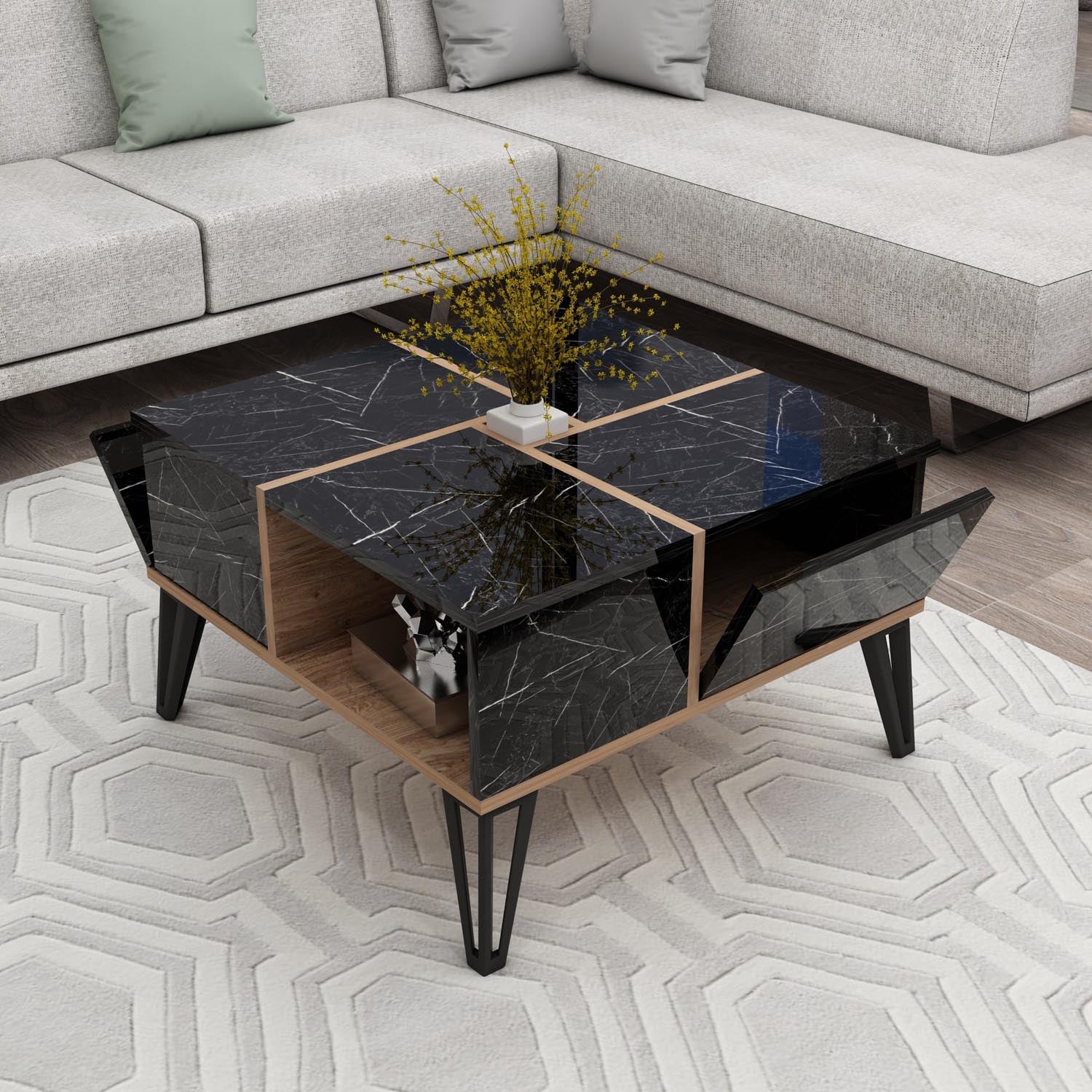 Nirvana - Marble in Schwarz
 Walnuss
 Weiss präsentiert im Onlineshop von KAQTU Design AG. Beistelltisch ist von Hanah Home