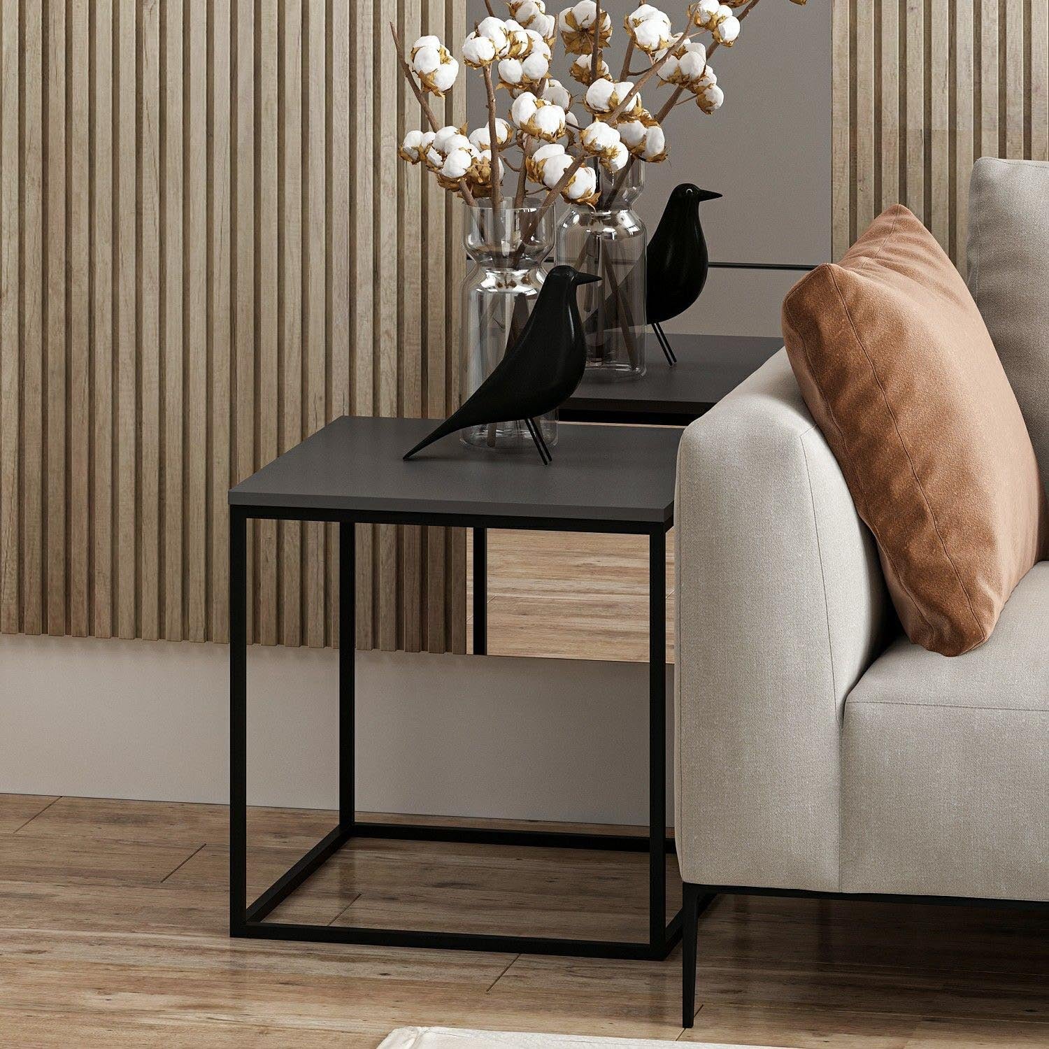 Basak - Anthracite in Anthrazit präsentiert im Onlineshop von KAQTU Design AG. Beistelltisch ist von Hanah Home