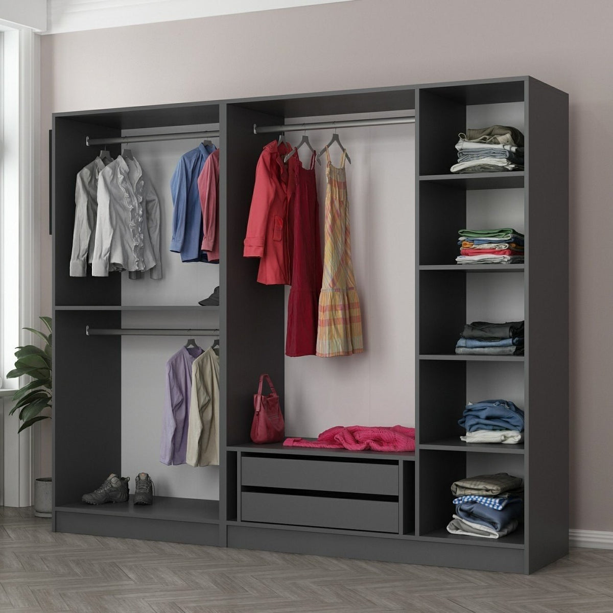 Kale Schrank - Anthrazit Schwarz in Anthrazit Schwarz präsentiert im Onlineshop von KAQTU Design AG. Drehtürenschrank ist von Hanah Home