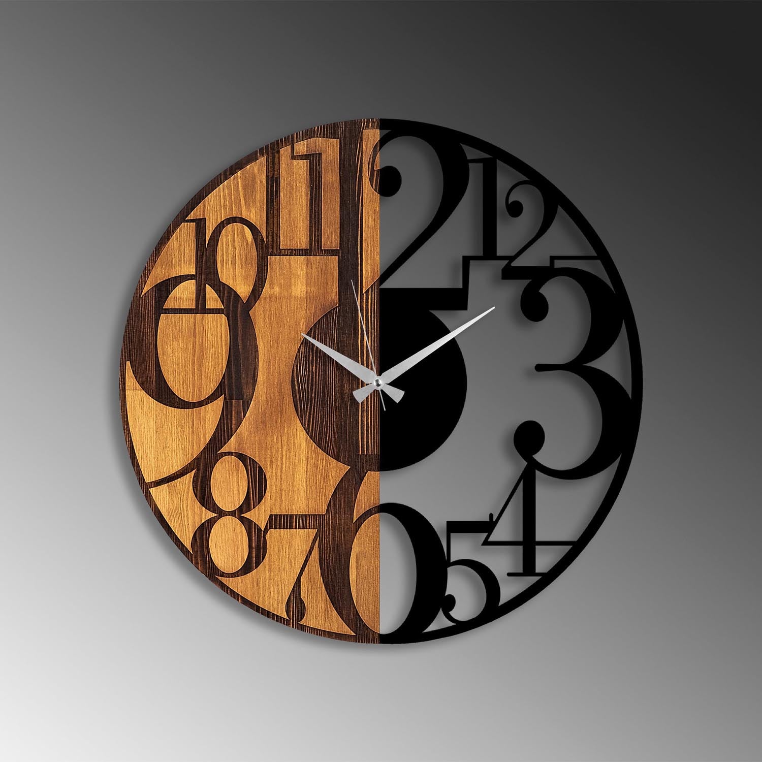 Numbers in Walnuss Schwarz präsentiert im Onlineshop von KAQTU Design AG. Wanduhr ist von Wallity