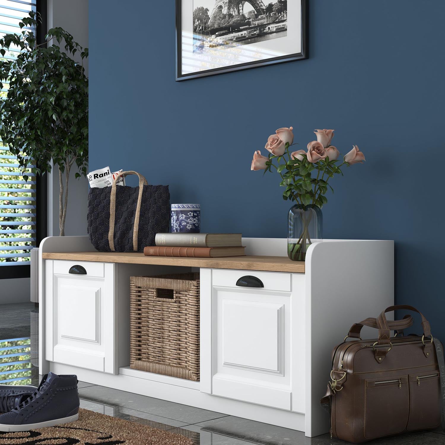P2 - 1808 - Walnut in Weisser Walnuss präsentiert im Onlineshop von KAQTU Design AG. Schuhschrank ist von Hanah Home