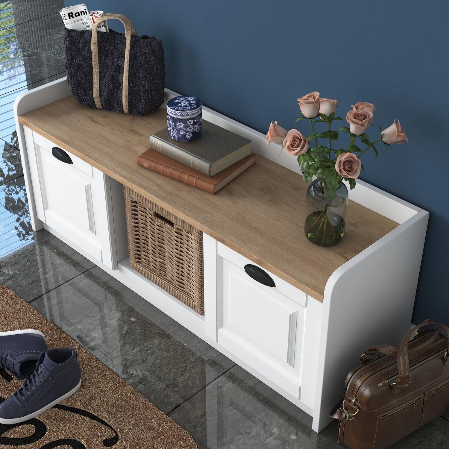 P2 - 1808 - Walnut in Weisser Walnuss präsentiert im Onlineshop von KAQTU Design AG. Schuhschrank ist von Hanah Home