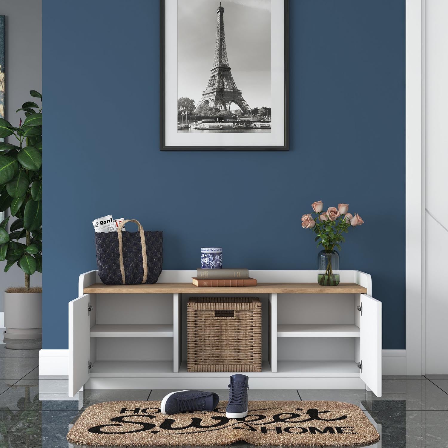P2 - 1808 - Walnut in Weisser Walnuss präsentiert im Onlineshop von KAQTU Design AG. Schuhschrank ist von Hanah Home