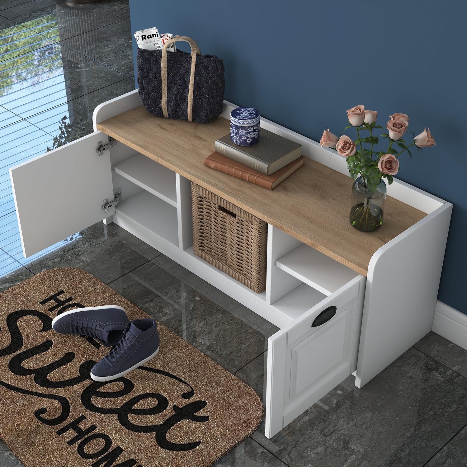 P2 - 1808 - Walnut in Weisser Walnuss präsentiert im Onlineshop von KAQTU Design AG. Schuhschrank ist von Hanah Home