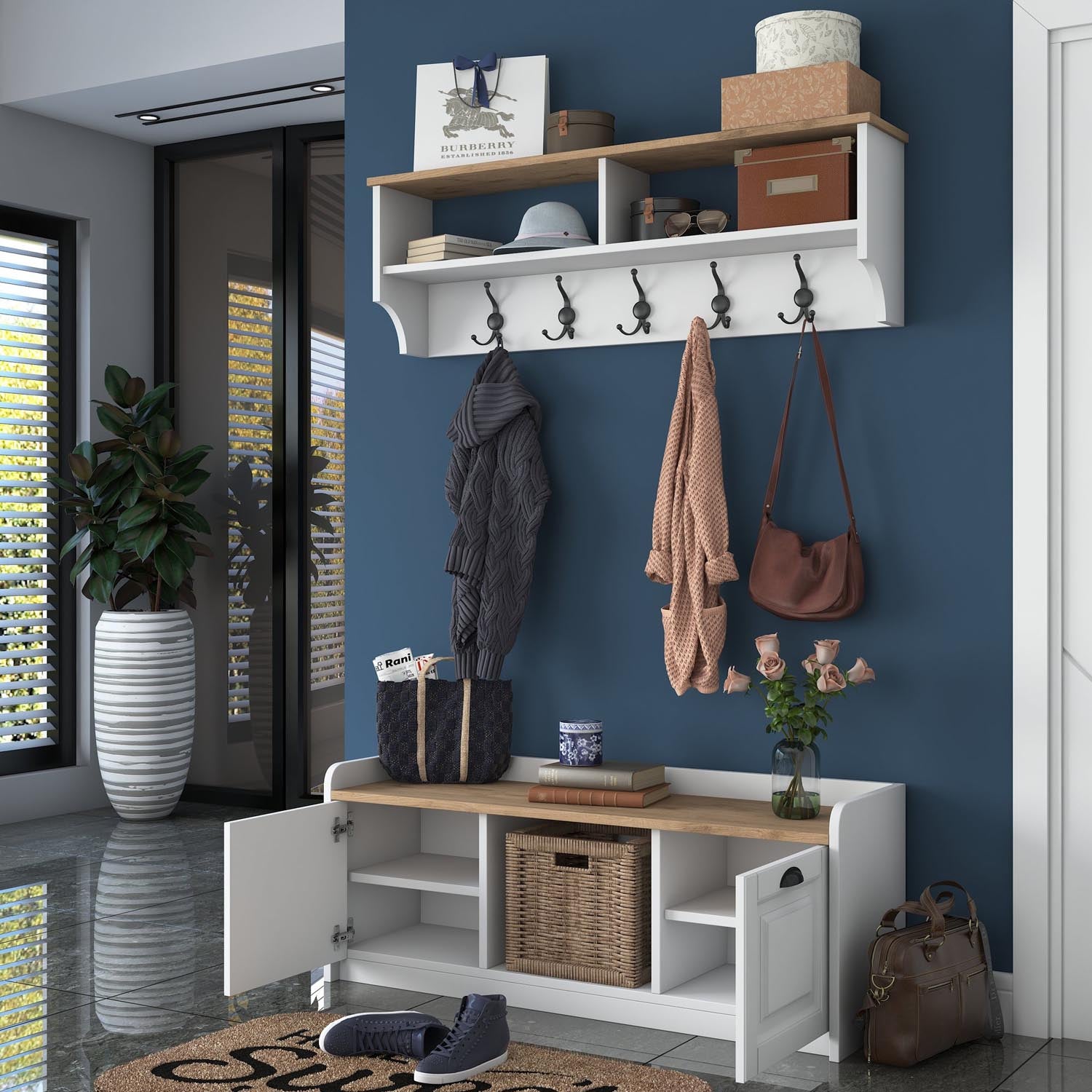P2 - 1636 - Walnut in Weisser Walnuss präsentiert im Onlineshop von KAQTU Design AG. Garderobe ist von Hanah Home
