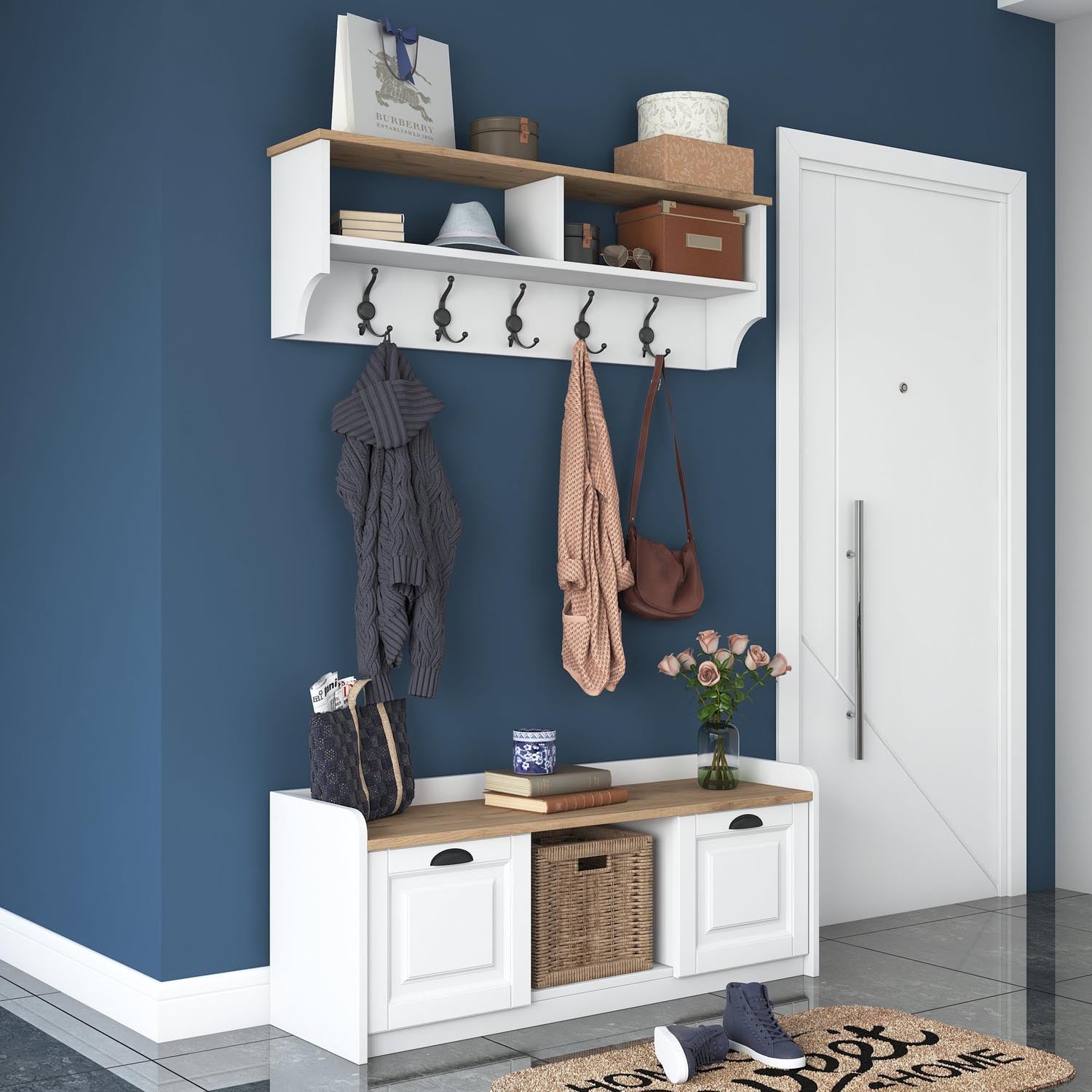 P2 - 1636 - Walnut in Weisser Walnuss präsentiert im Onlineshop von KAQTU Design AG. Garderobe ist von Hanah Home