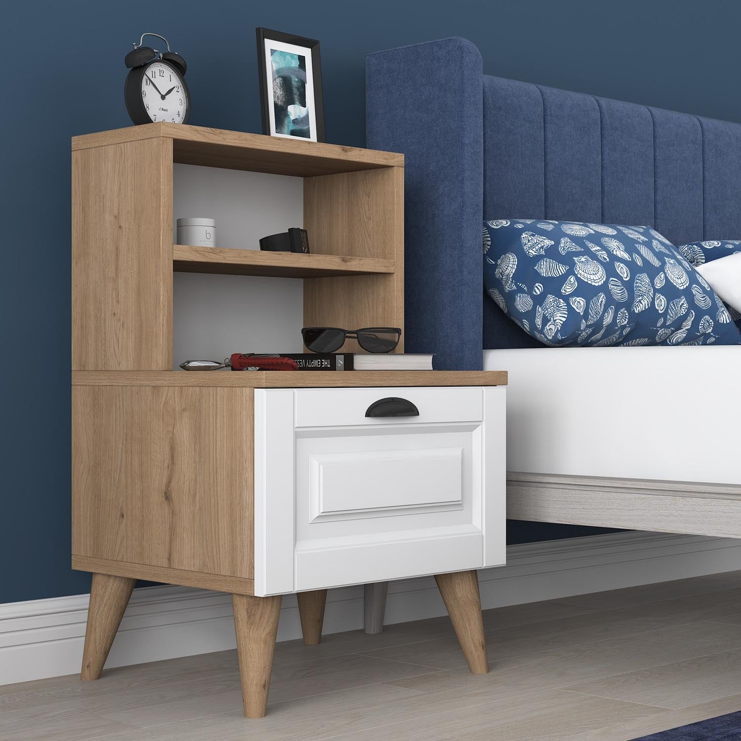 BD105 - 2786 - Walnut in Walnuss Weiss präsentiert im Onlineshop von KAQTU Design AG. Nachttisch ist von Hanah Home