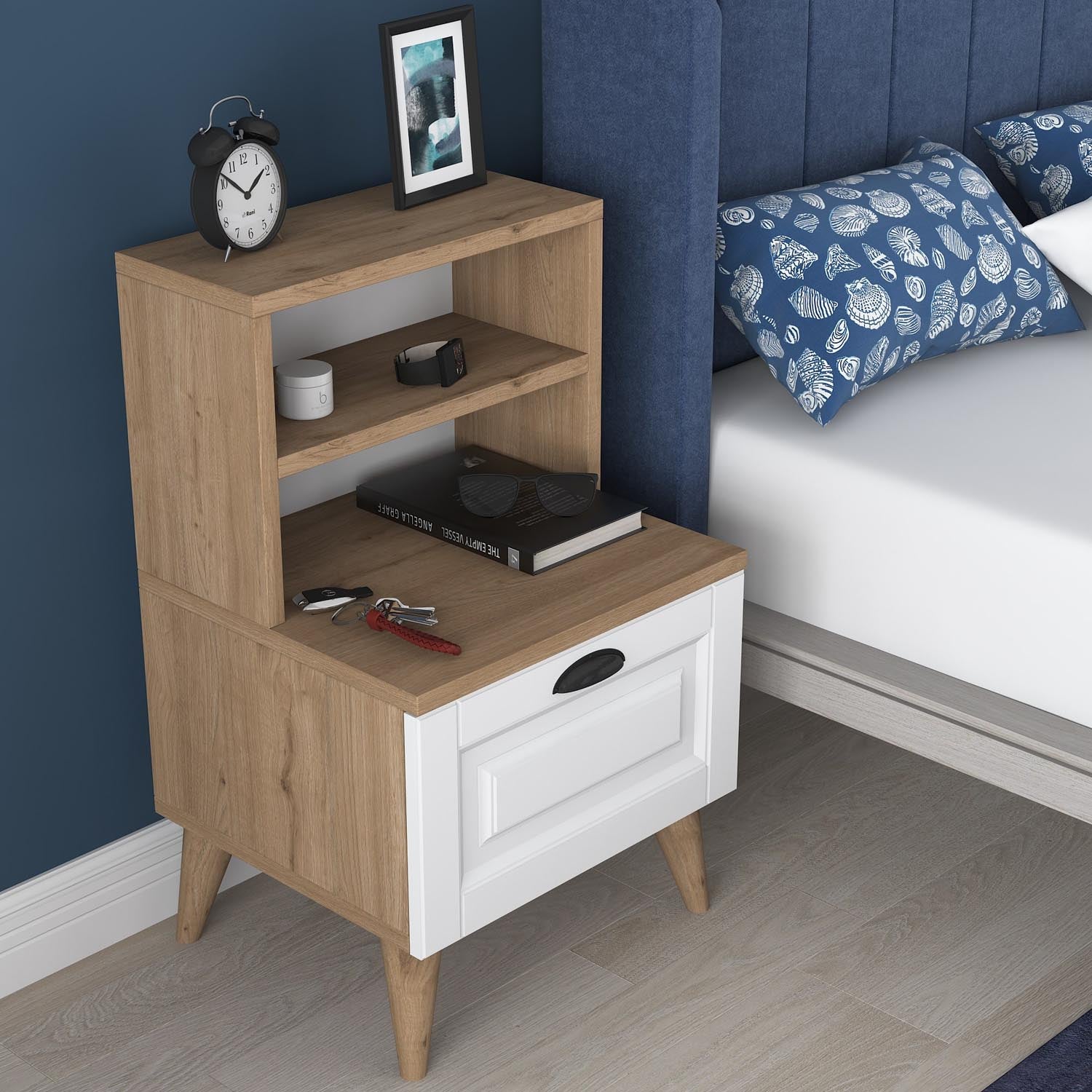 BD105 - 2786 - Walnut in Walnuss Weiss präsentiert im Onlineshop von KAQTU Design AG. Nachttisch ist von Hanah Home